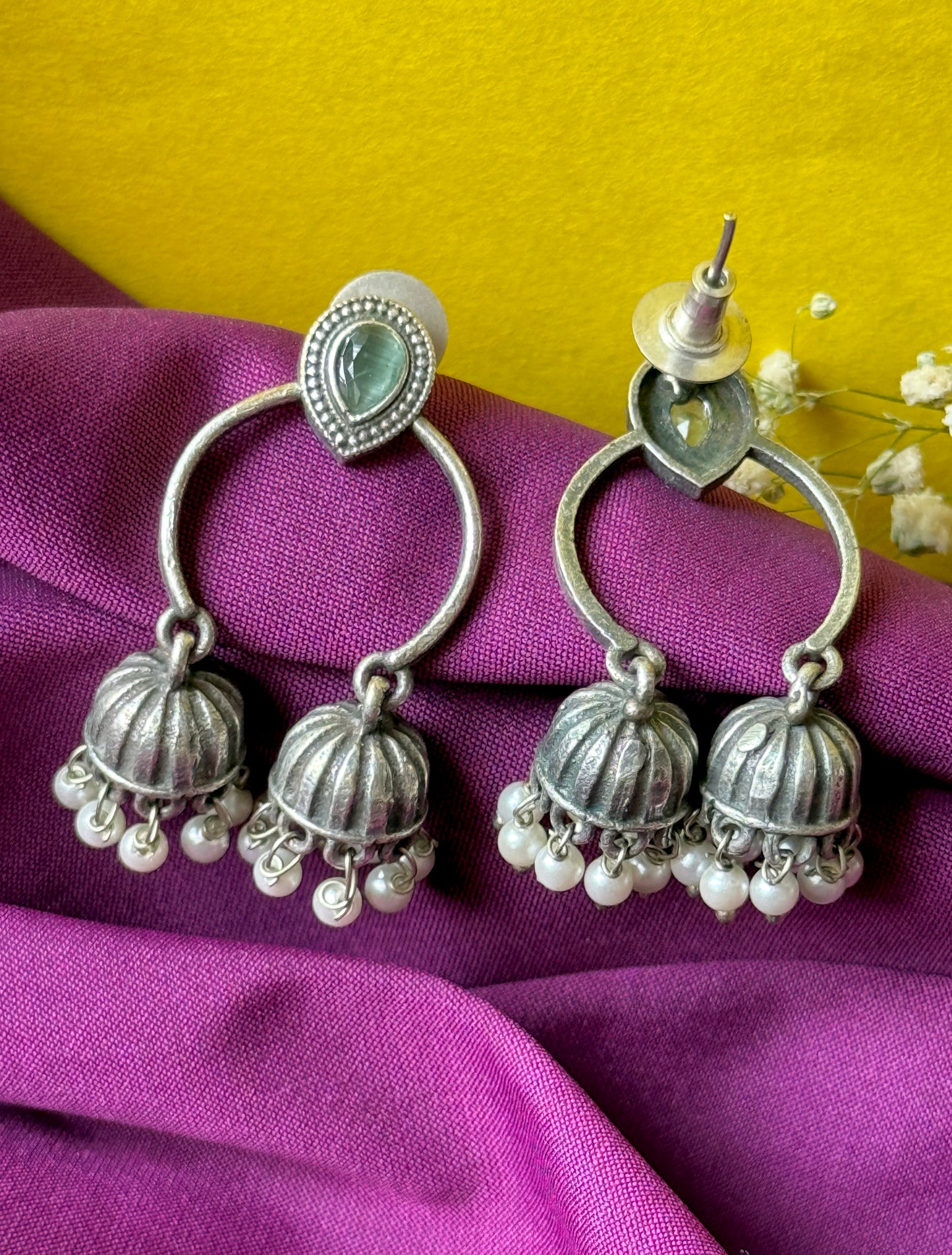 Silver Lookalike Dual Jhumki Earrings