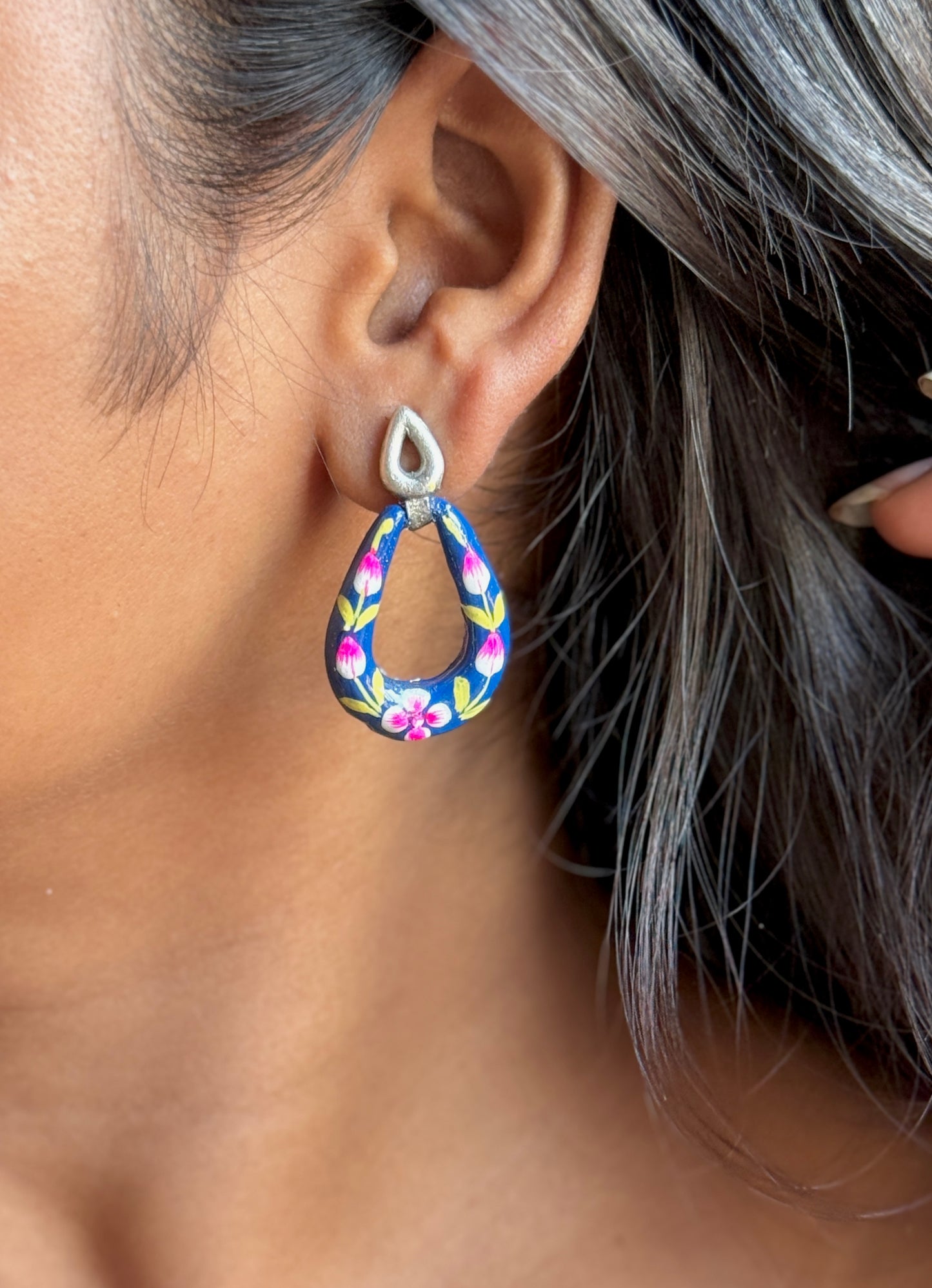 Oval Hand-Painted Earrings – Artistic & Unique