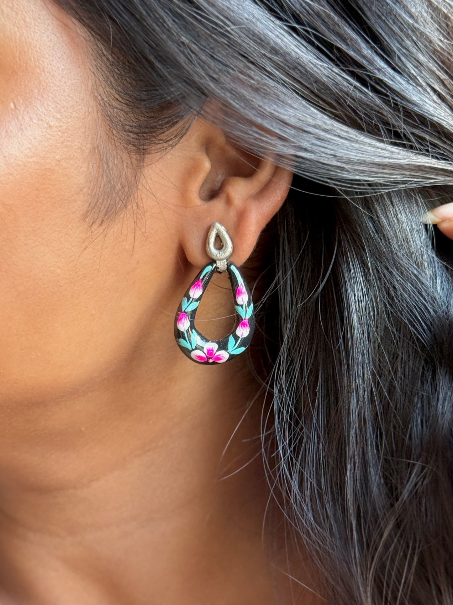 Oval Hand-Painted Earrings – Artistic & Unique