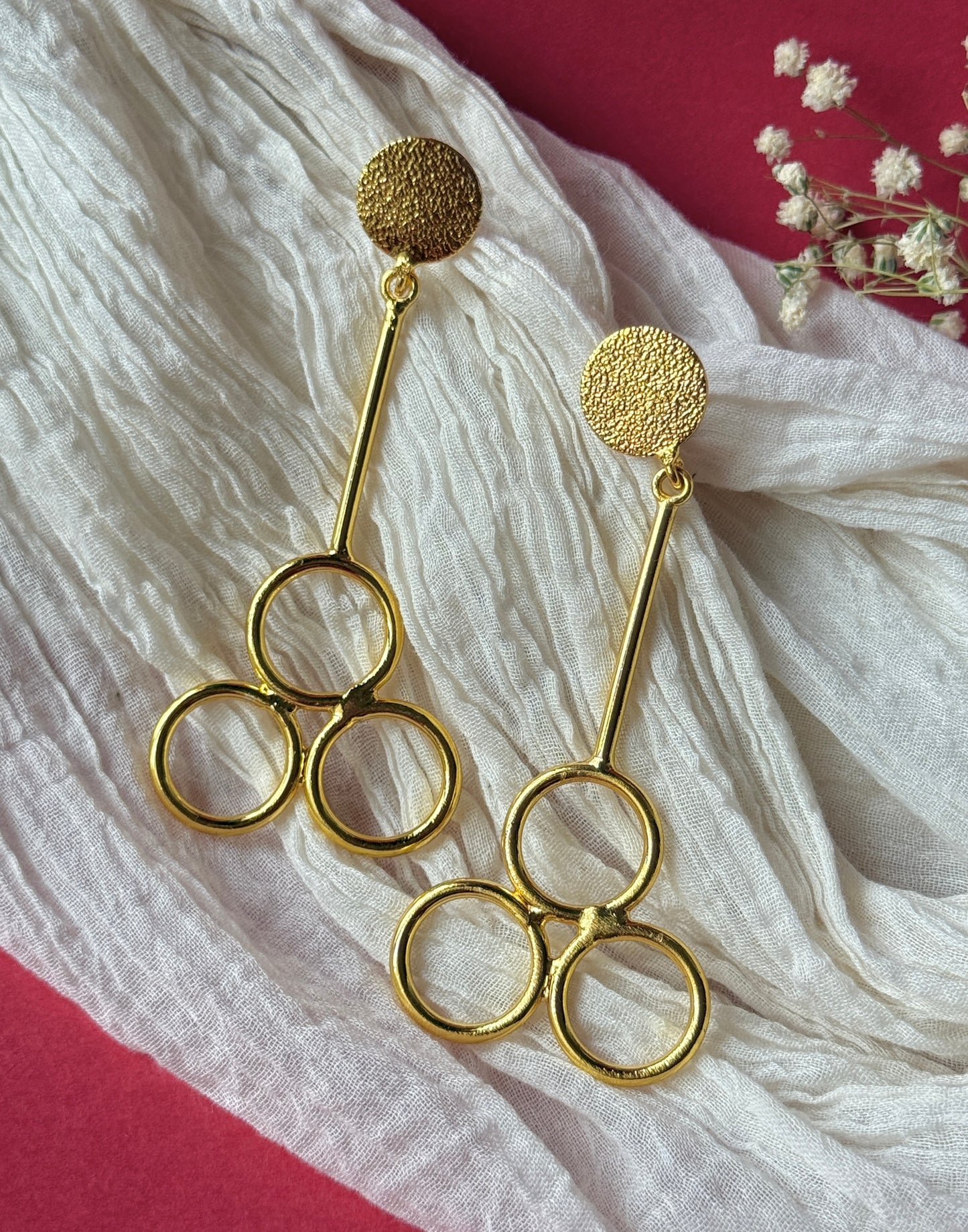 Anti-Tarnish Brass Tri-Circle Earrings