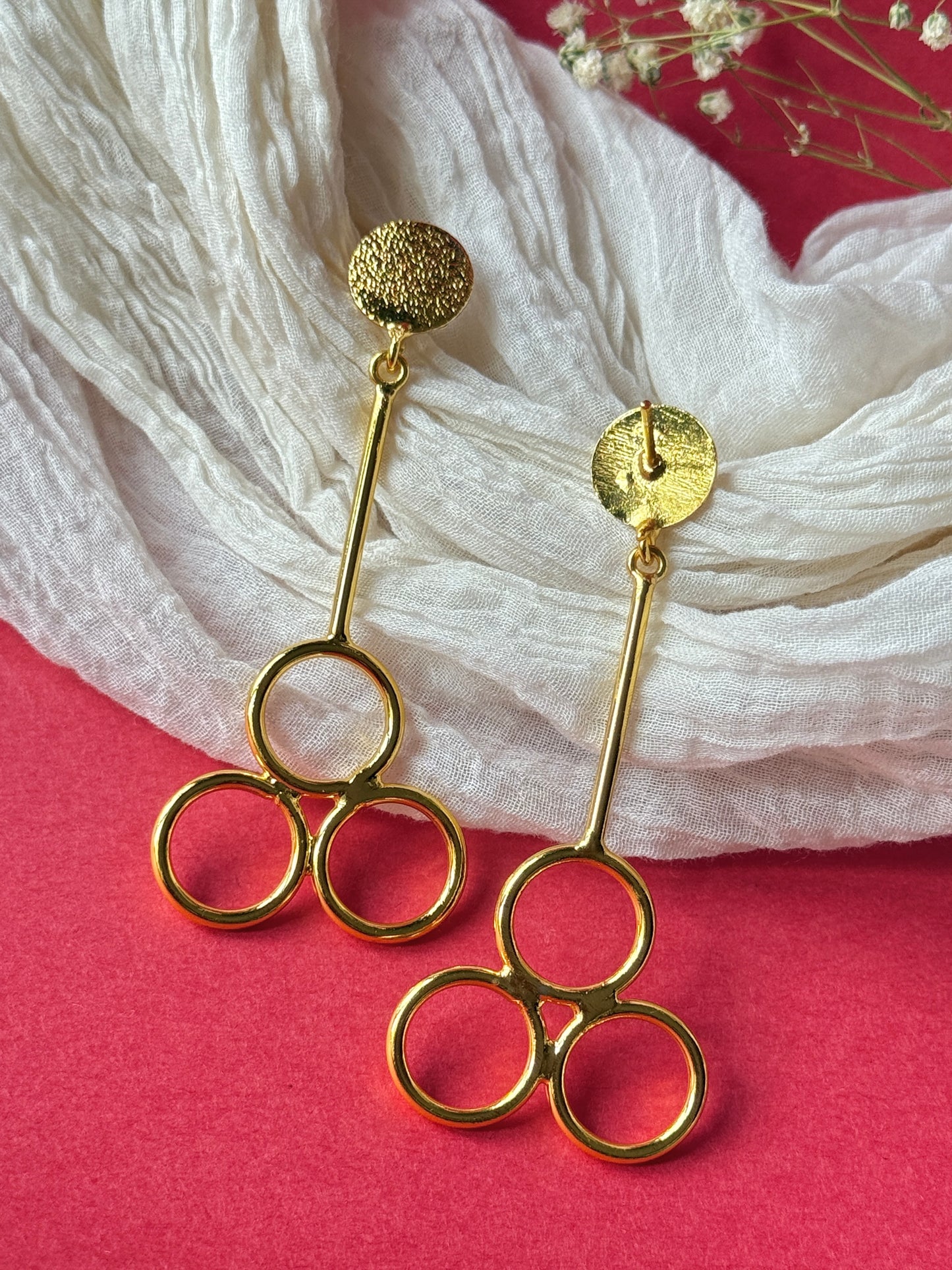 Anti-Tarnish Brass Tri-Circle Earrings