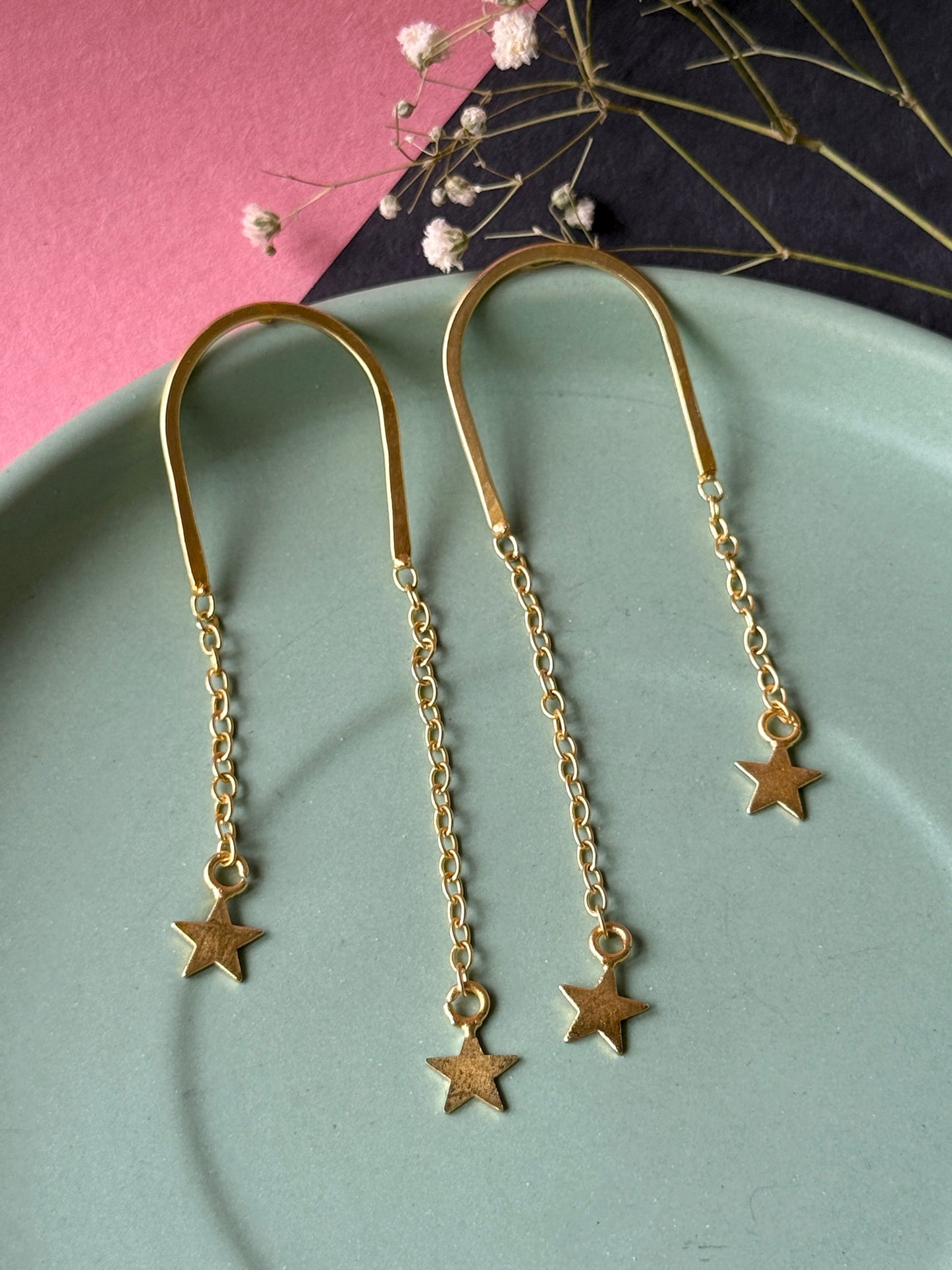 Anti-Tarnish Brass Star Hanging Earrings