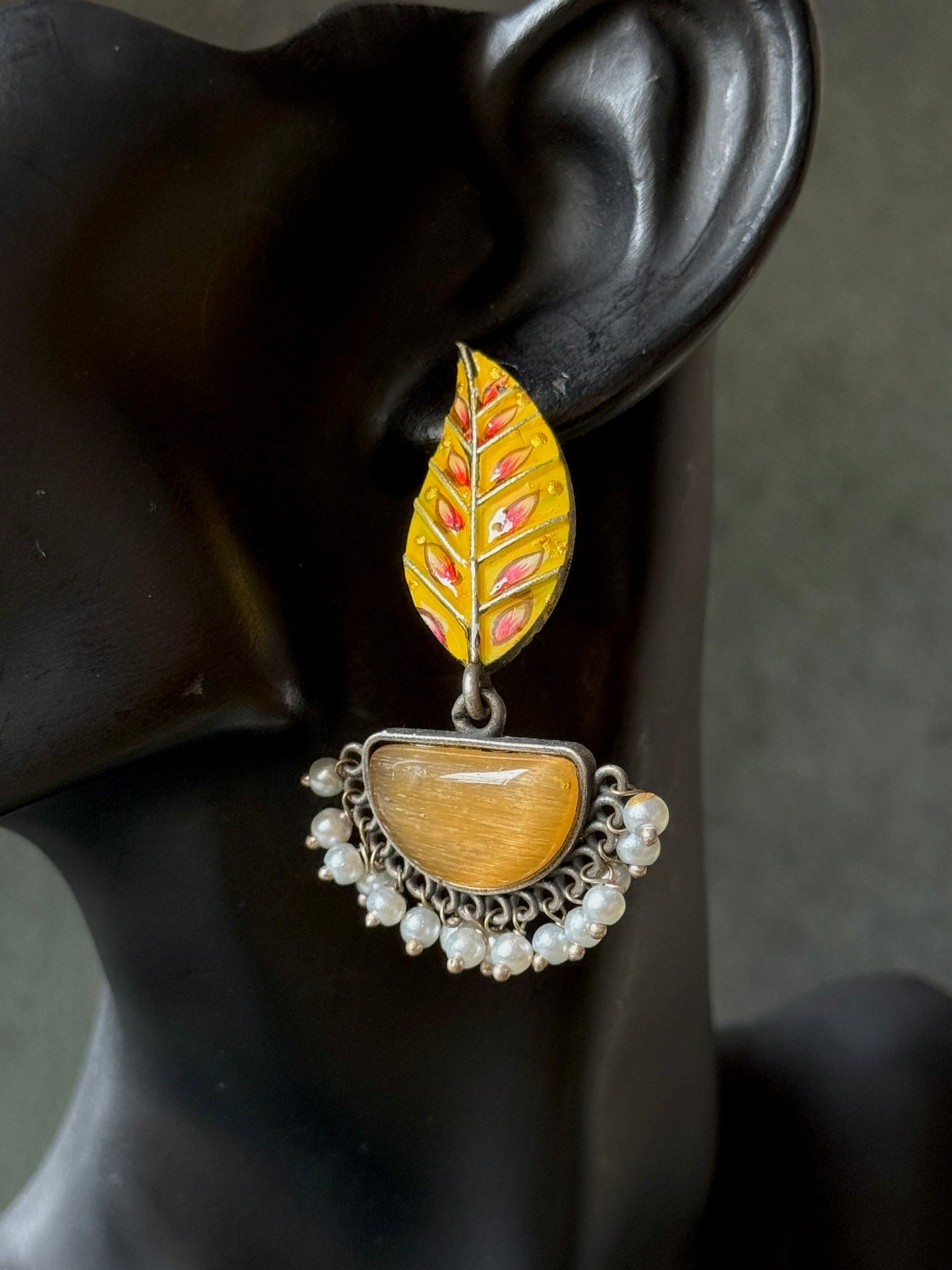 Hand-Painted Leaf Hanging Earrings