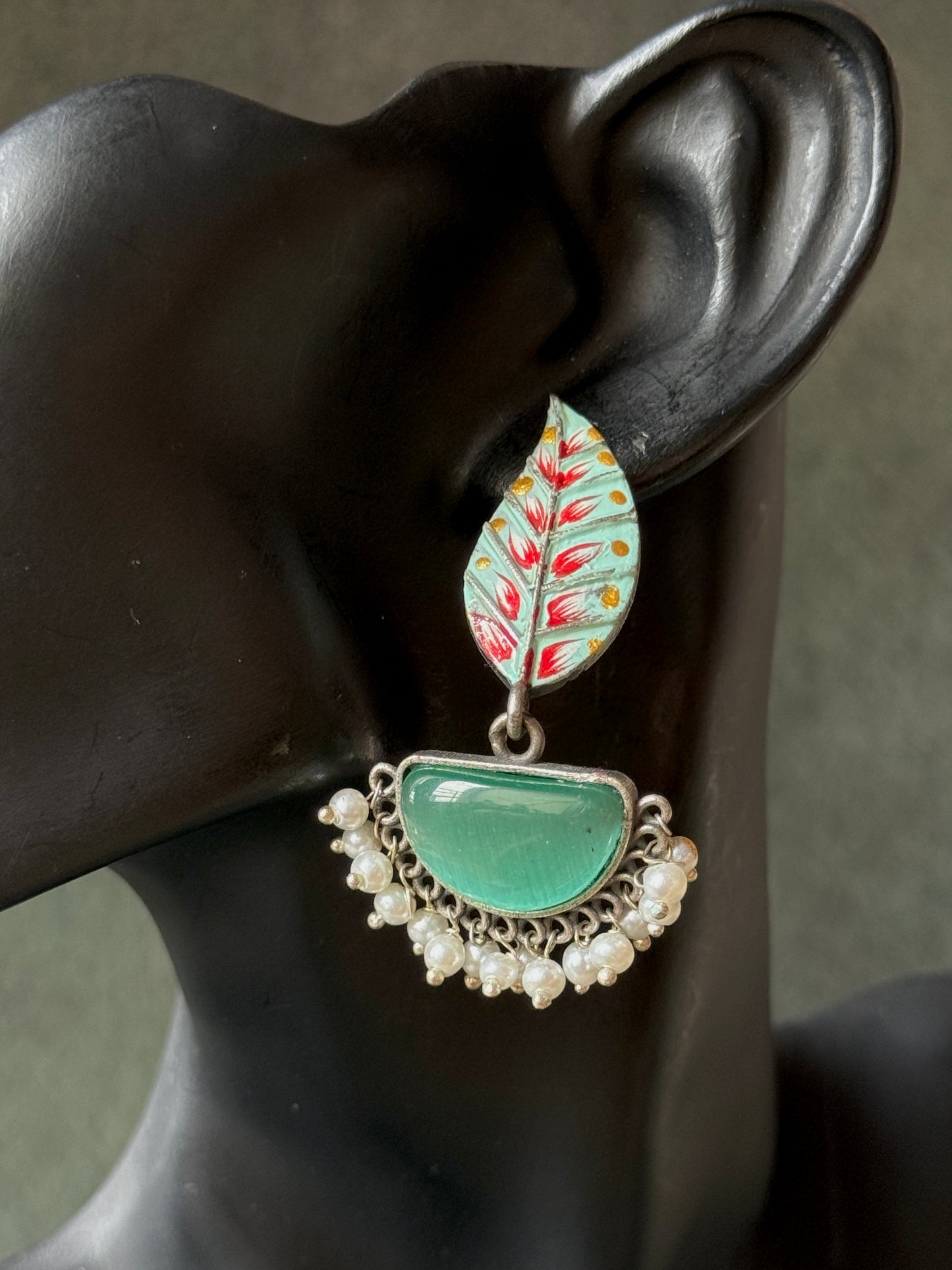 Hand-Painted Leaf Hanging Earrings
