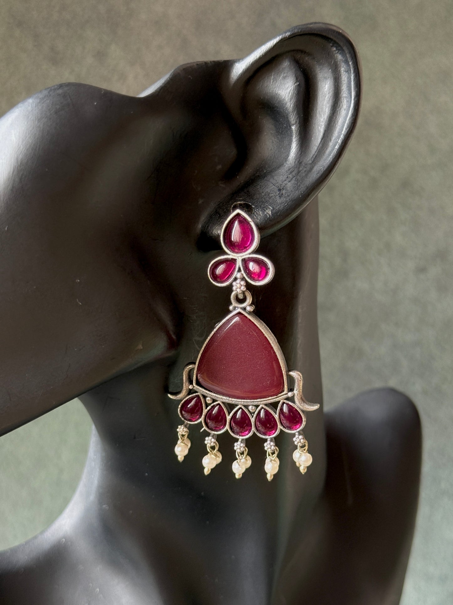 Silk Stone Wine Colour Dangling Earrings