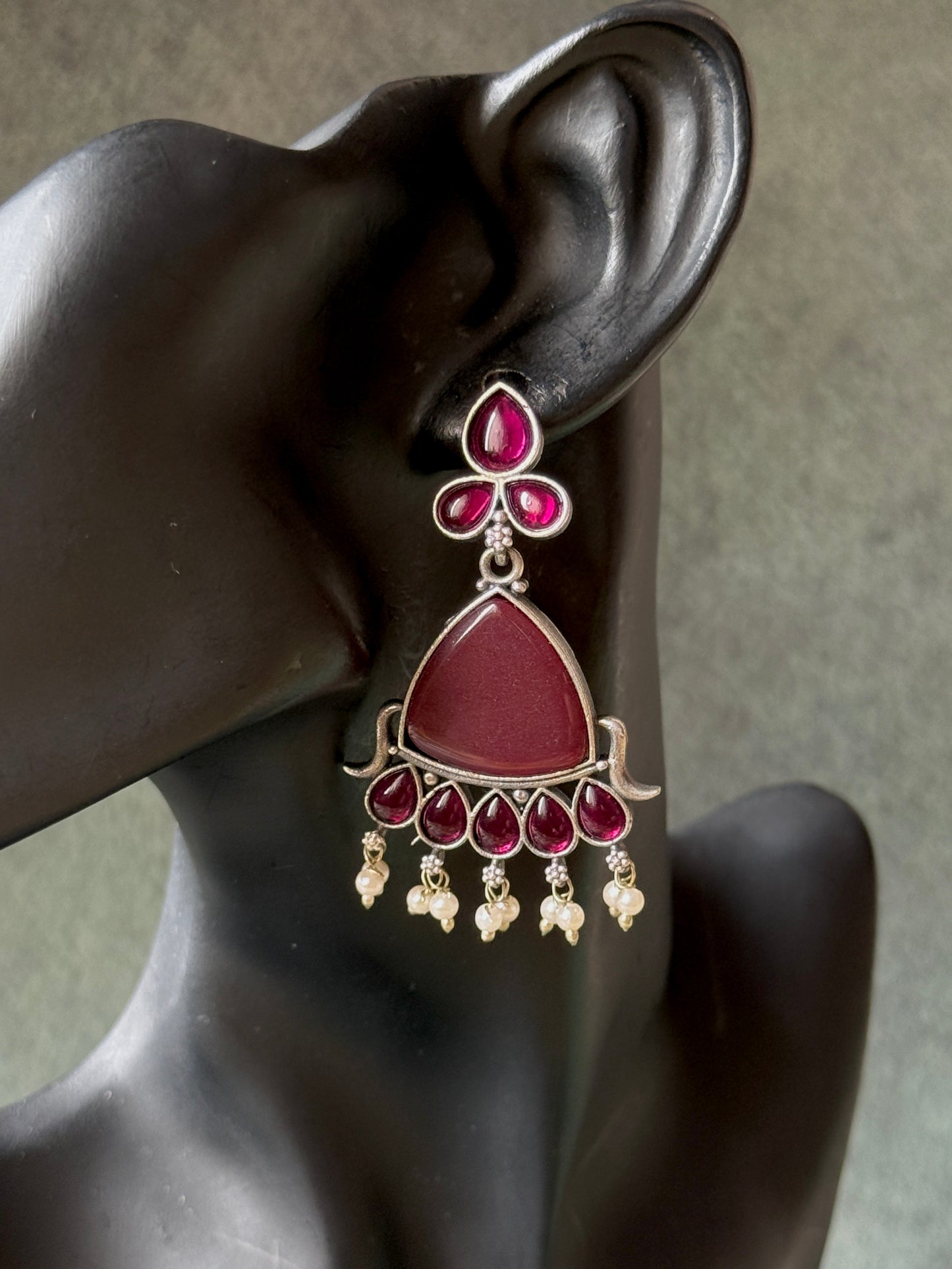 Silk Stone Wine Colour Dangling Earrings
