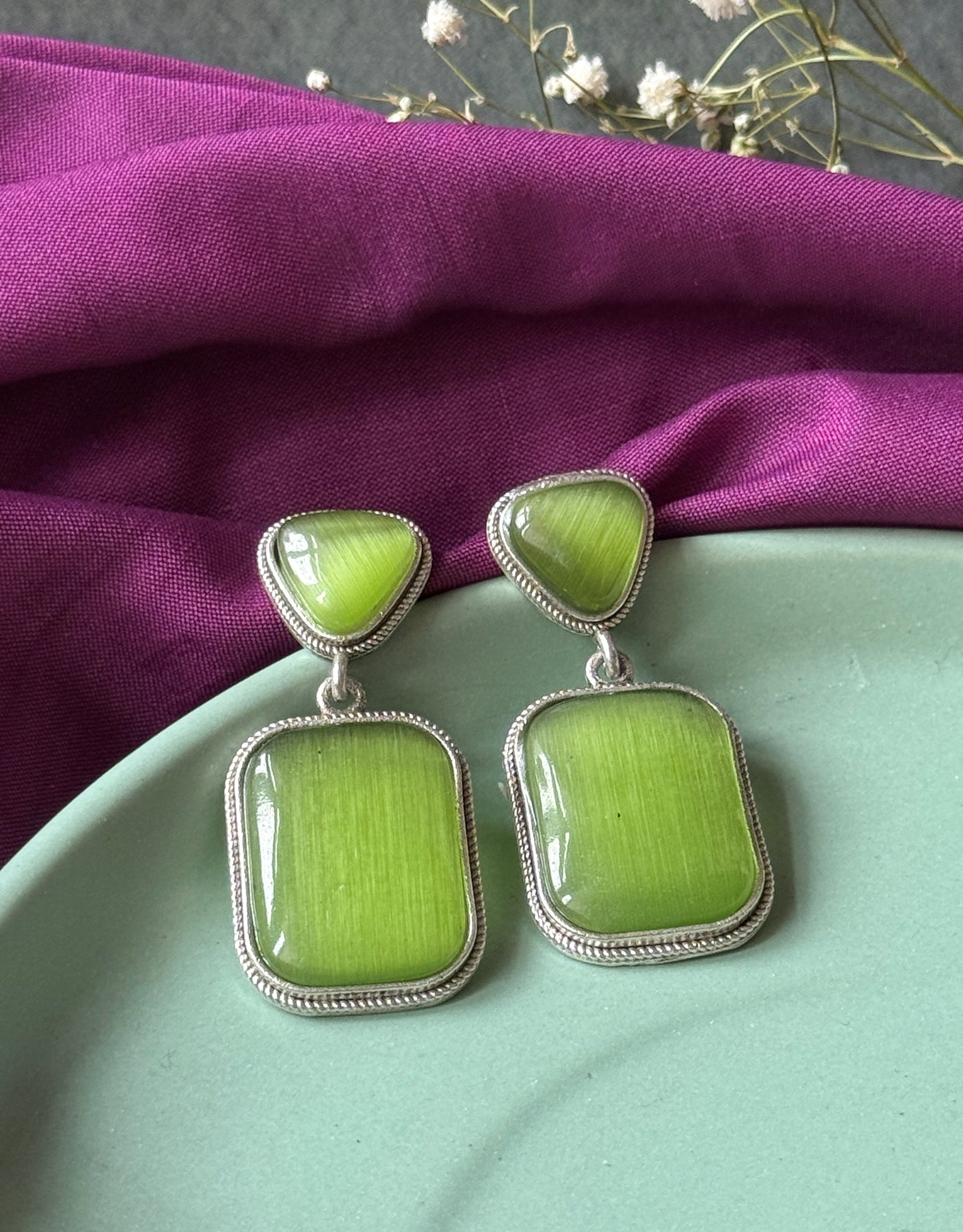 Dual Silk Stone Elegant Earrings