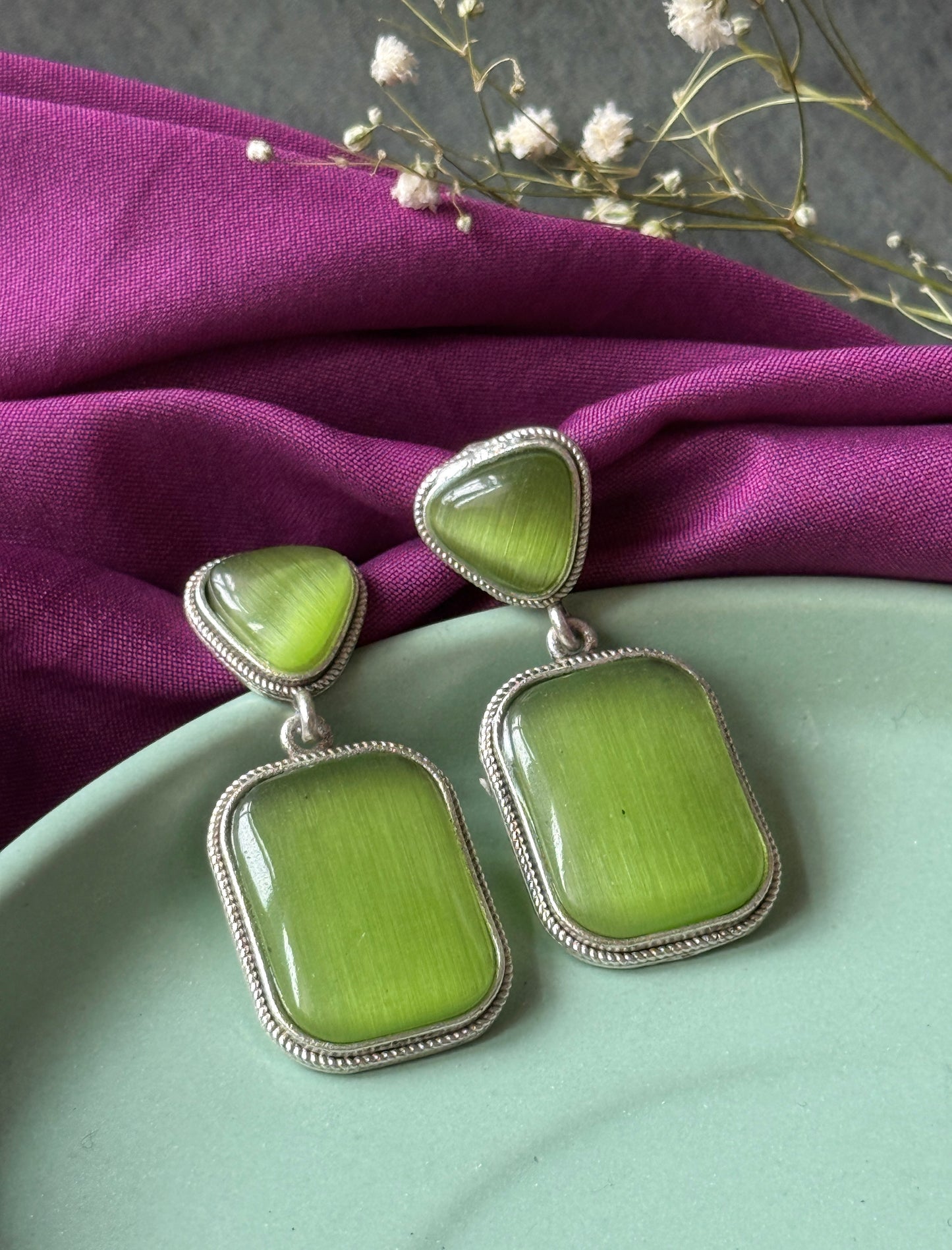 Dual Silk Stone Elegant Earrings