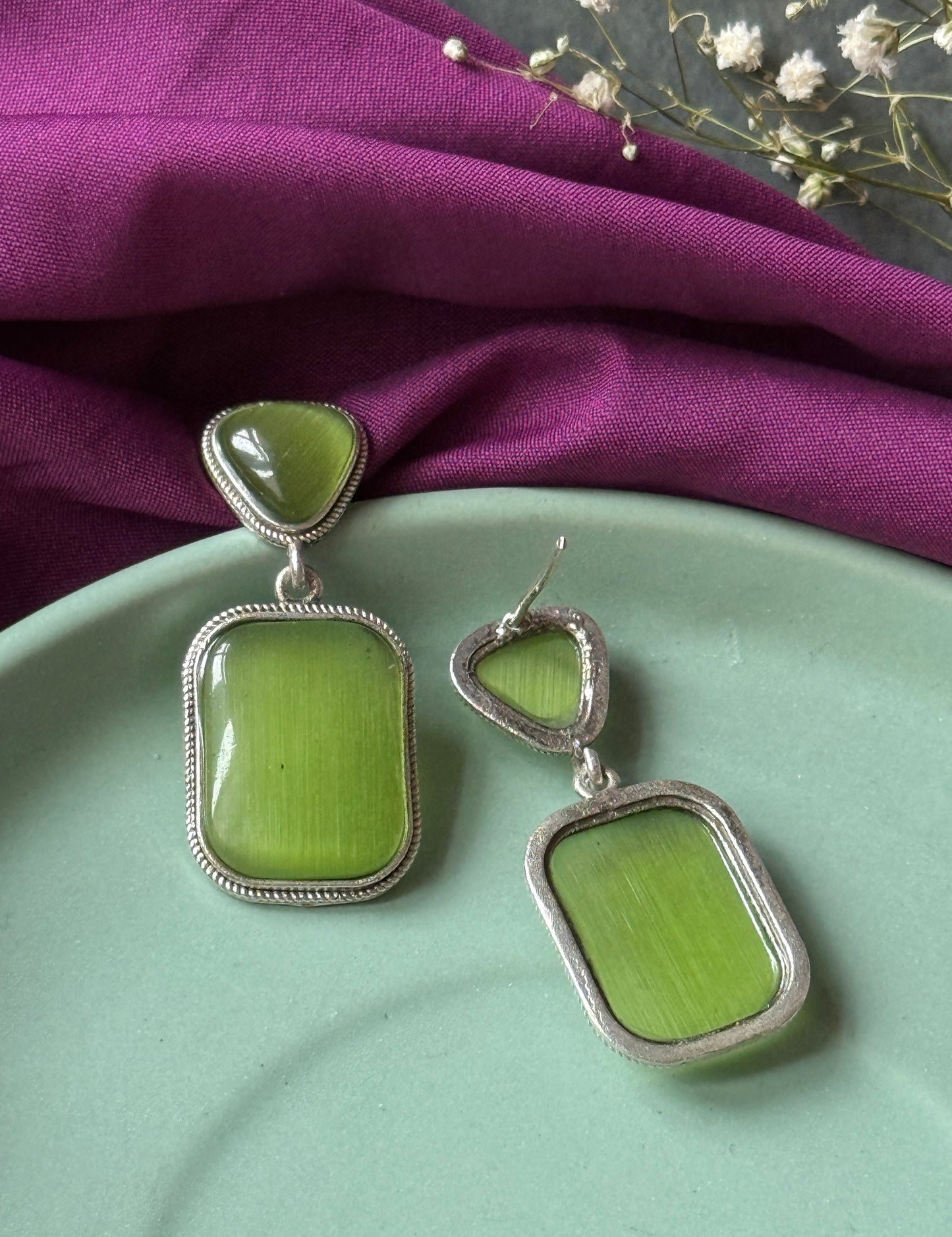 Dual Silk Stone Elegant Earrings
