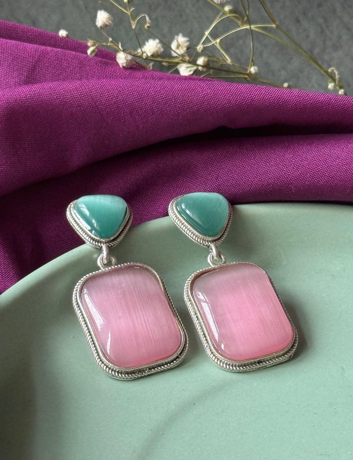Dual Silk Stone Elegant Earrings