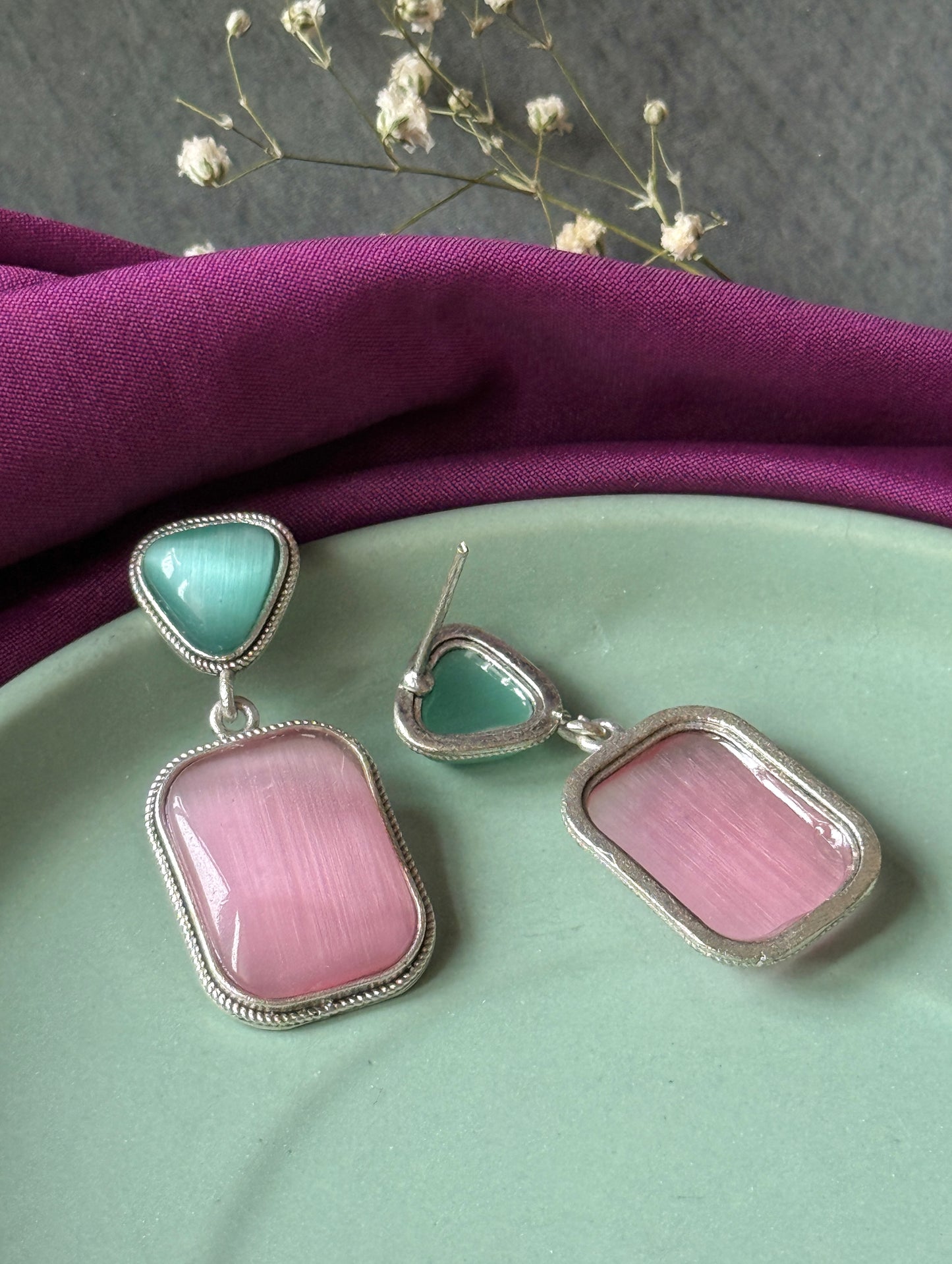 Dual Silk Stone Elegant Earrings