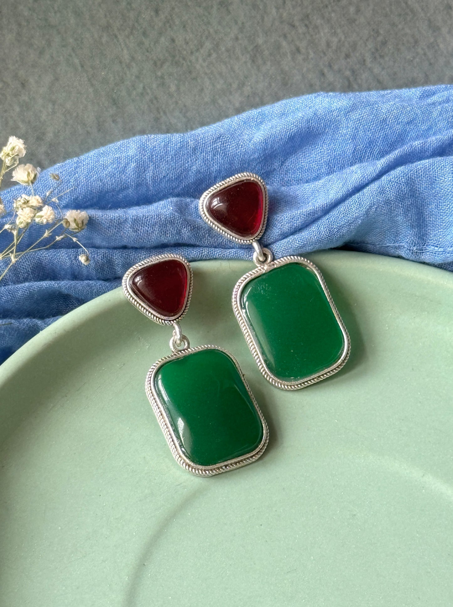 Dual Silk Stone Elegant Earrings