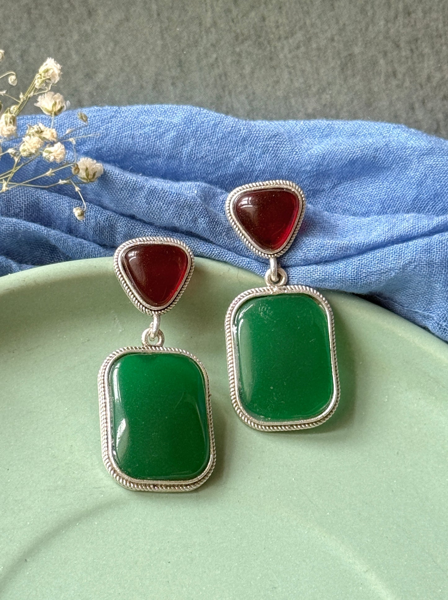 Dual Silk Stone Elegant Earrings