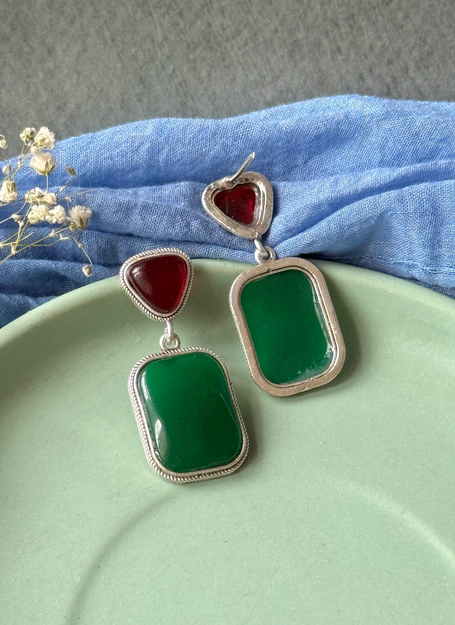 Dual Silk Stone Elegant Earrings