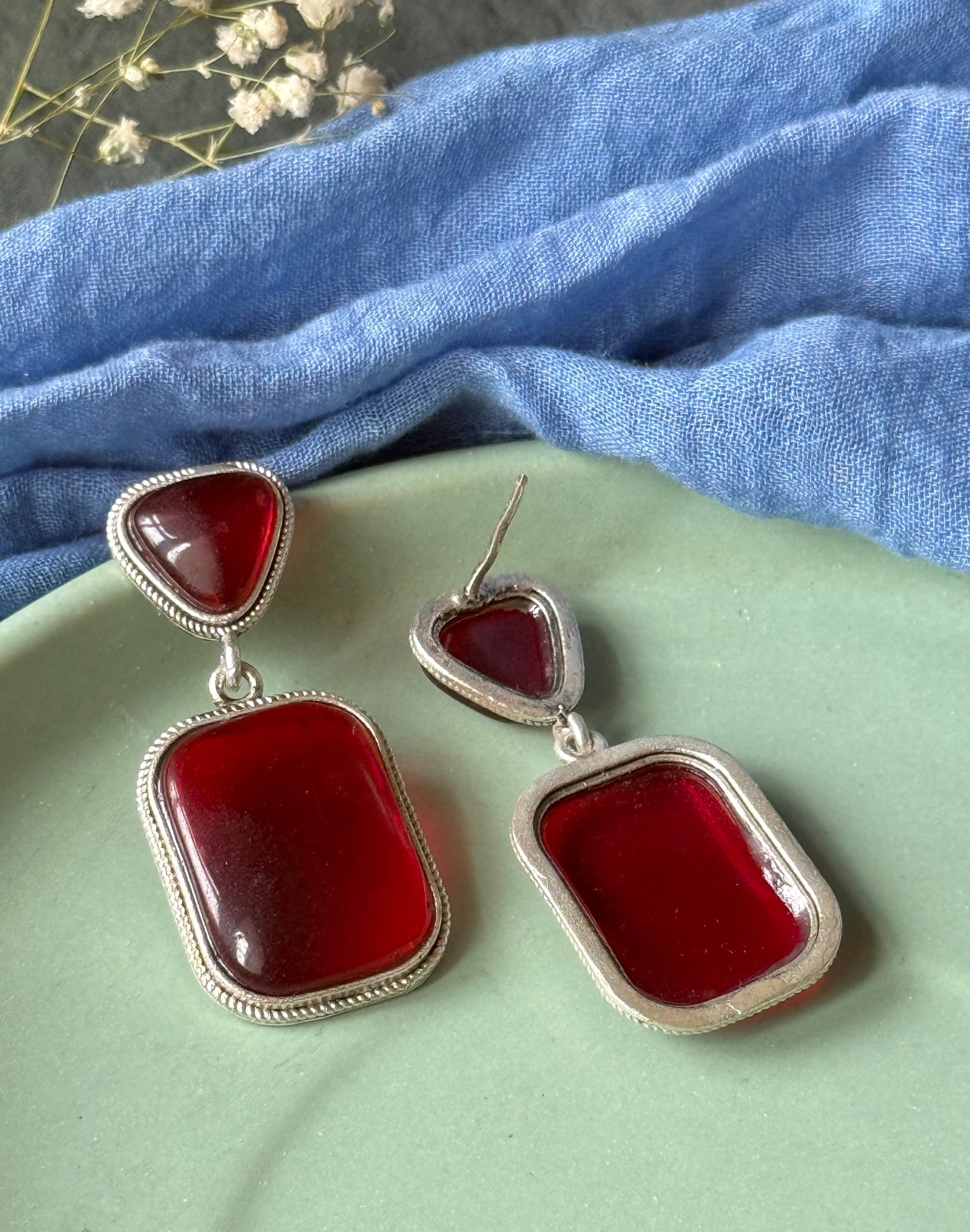 Dual Silk Stone Elegant Earrings