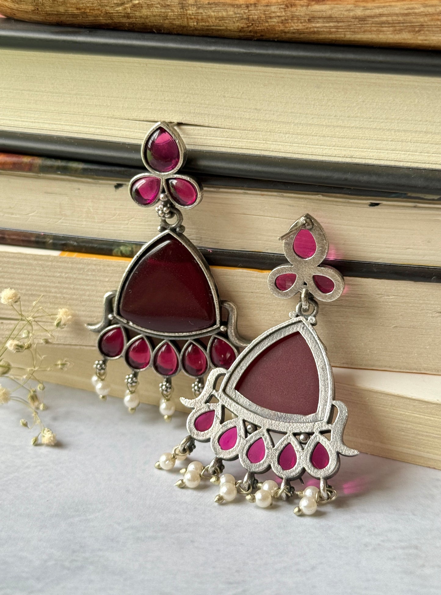Silk Stone Wine Colour Dangling Earrings