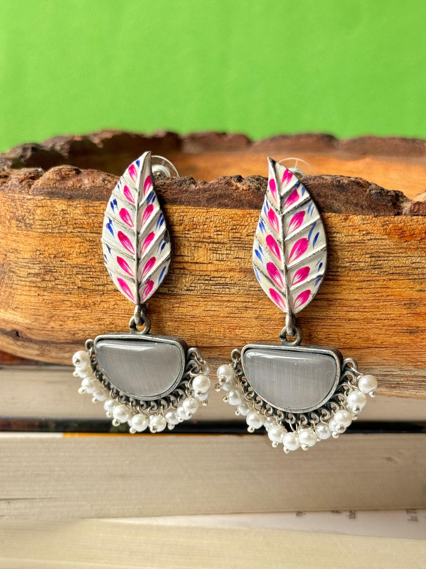 Hand-Painted Leaf Hanging Earrings