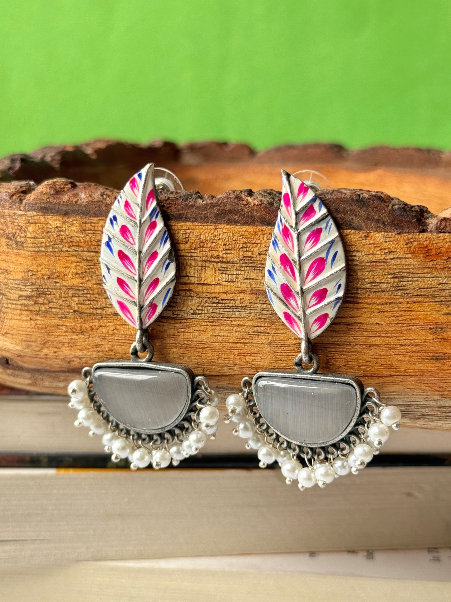 Hand-Painted Leaf Hanging Earrings