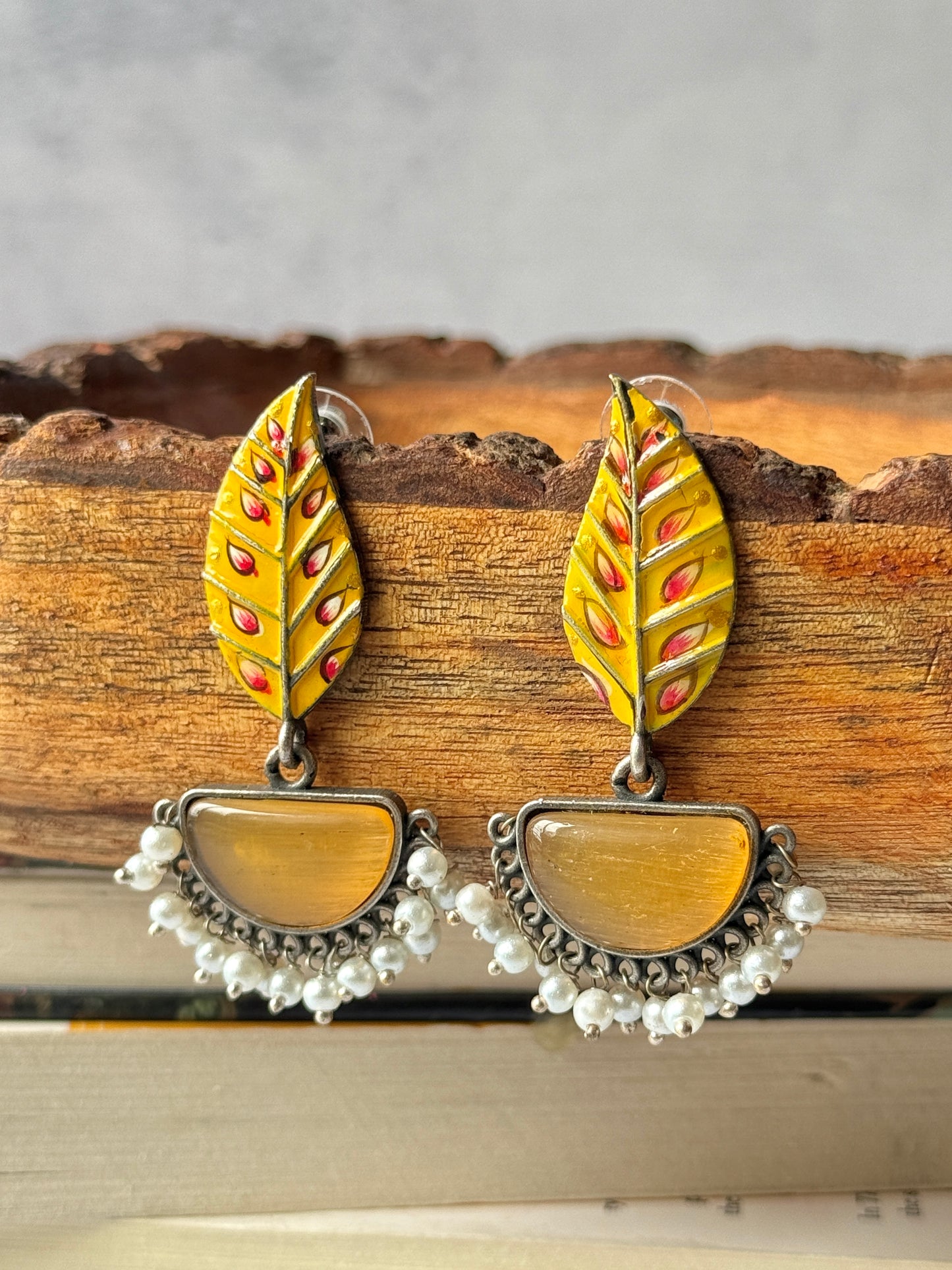 Hand-Painted Leaf Hanging Earrings