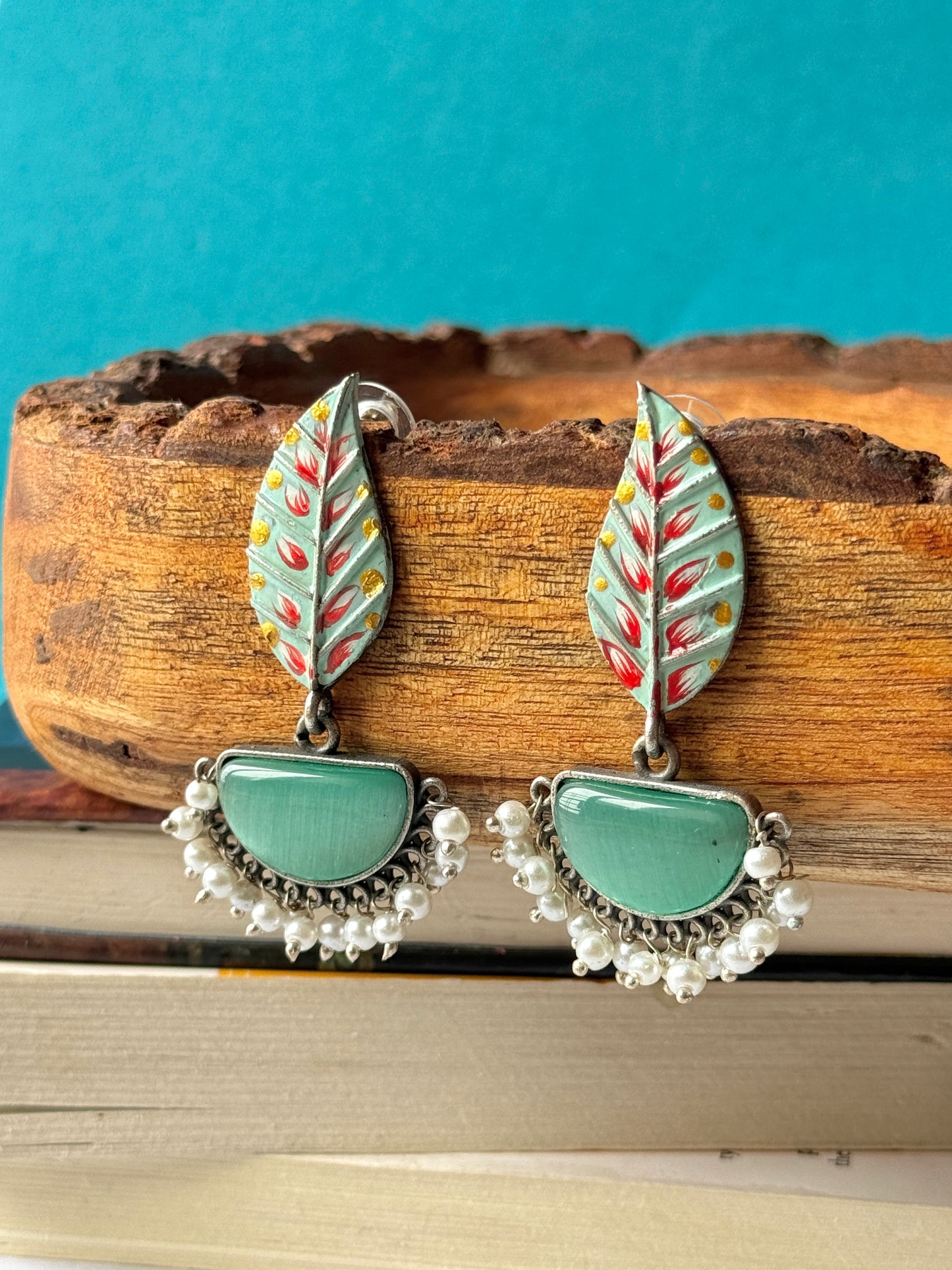 Hand-Painted Leaf Hanging Earrings