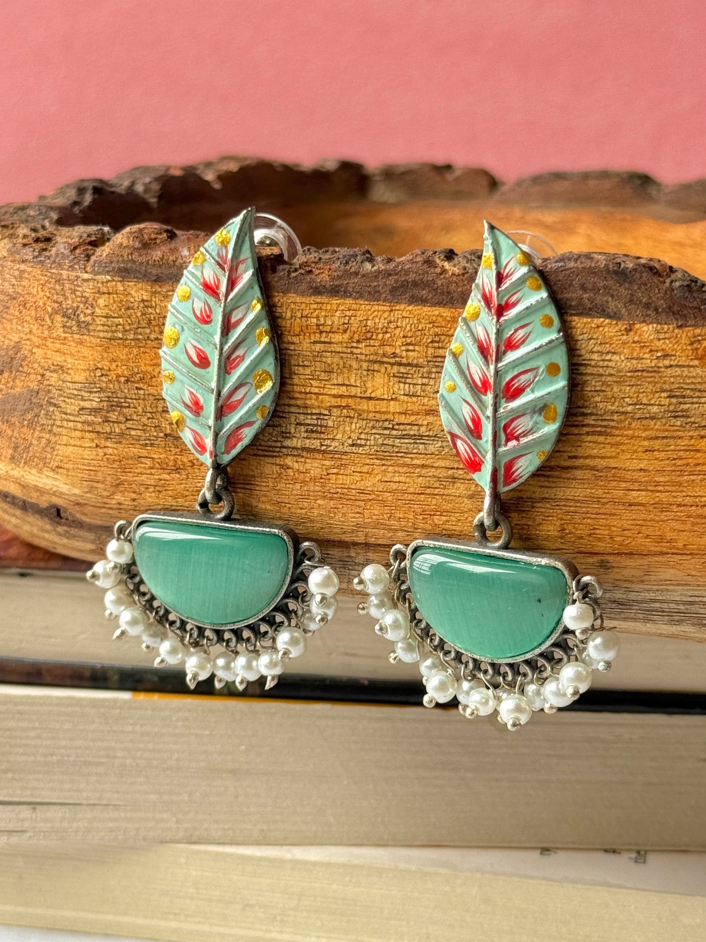 Hand-Painted Leaf Hanging Earrings