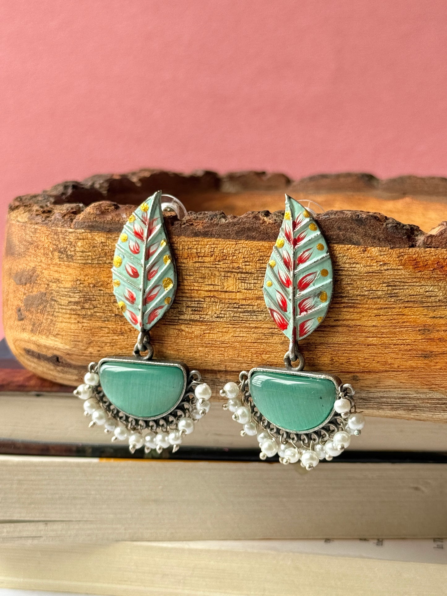 Hand-Painted Leaf Hanging Earrings