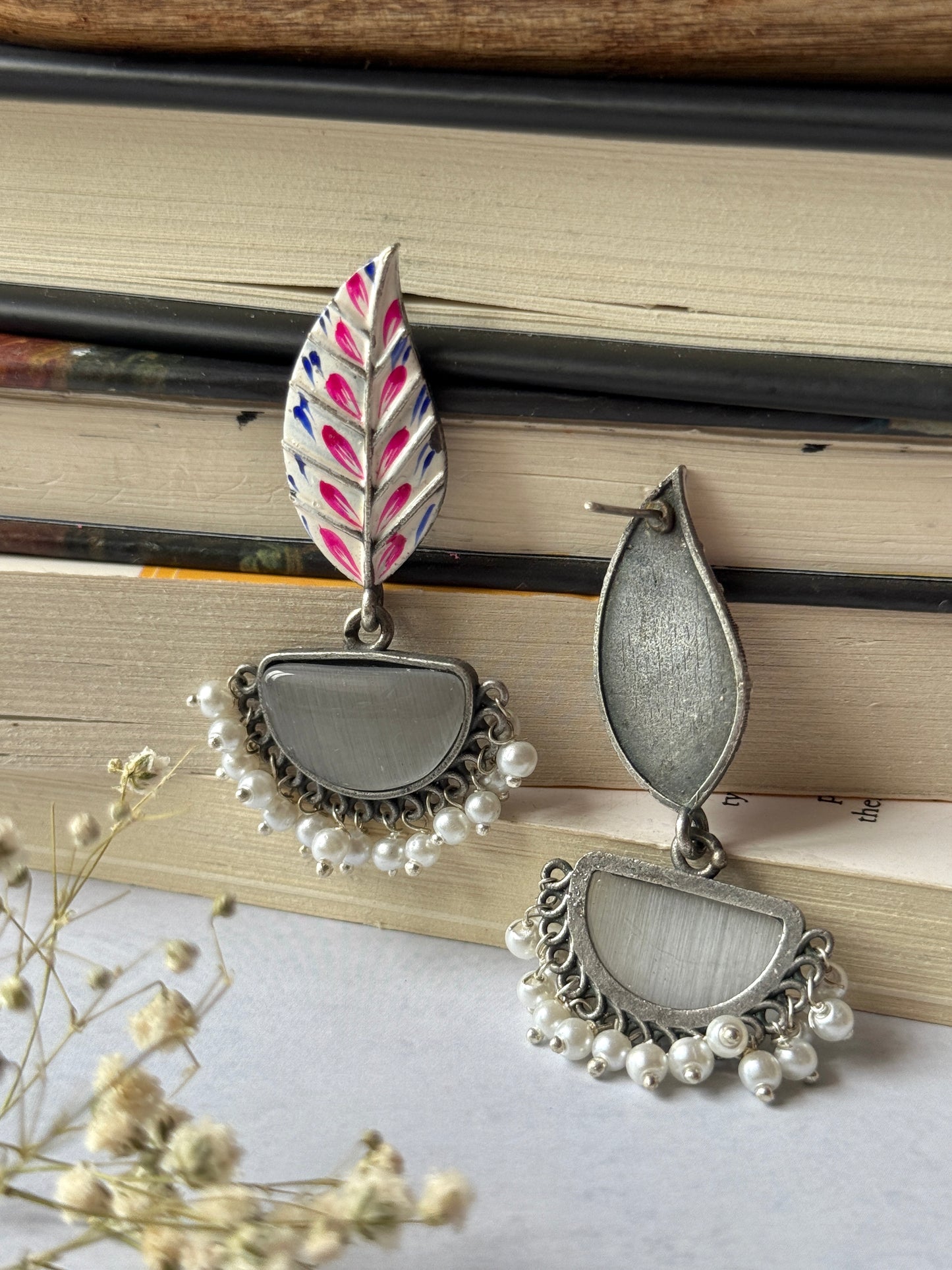 Hand-Painted Leaf Hanging Earrings