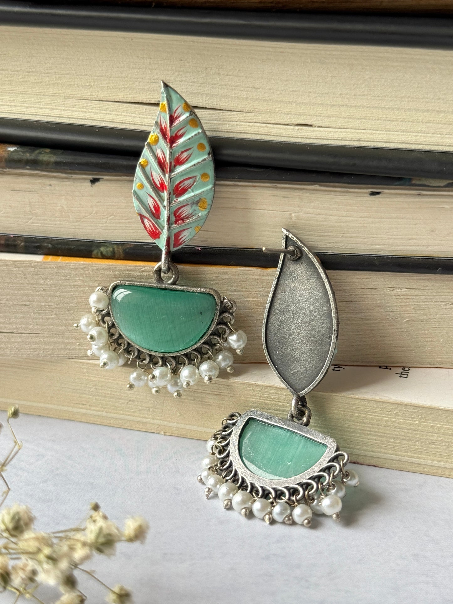 Hand-Painted Leaf Hanging Earrings