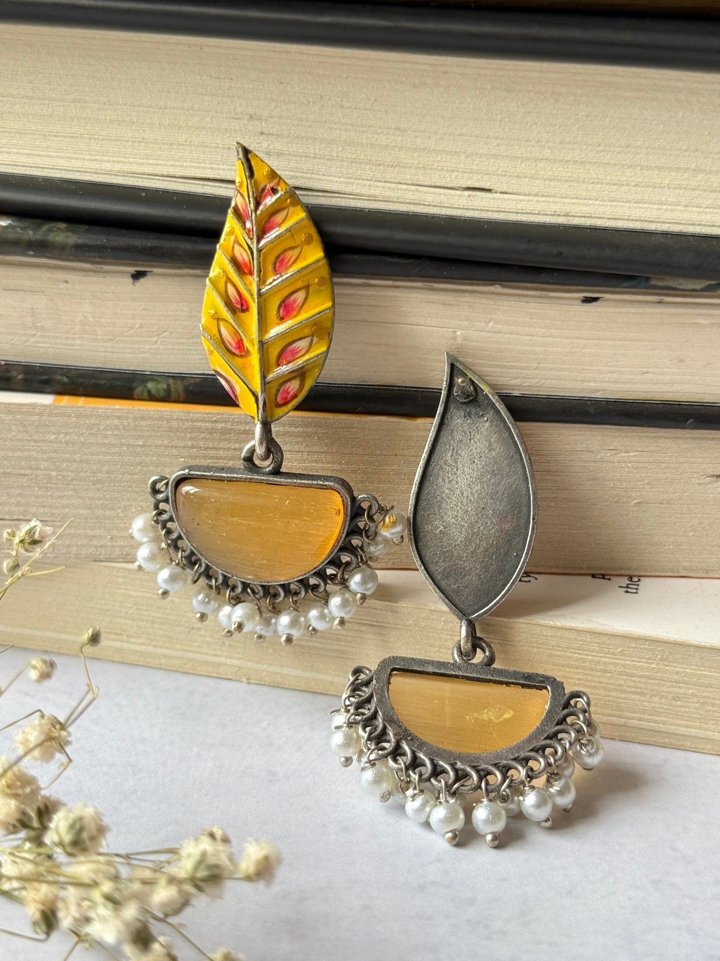 Hand-Painted Leaf Hanging Earrings