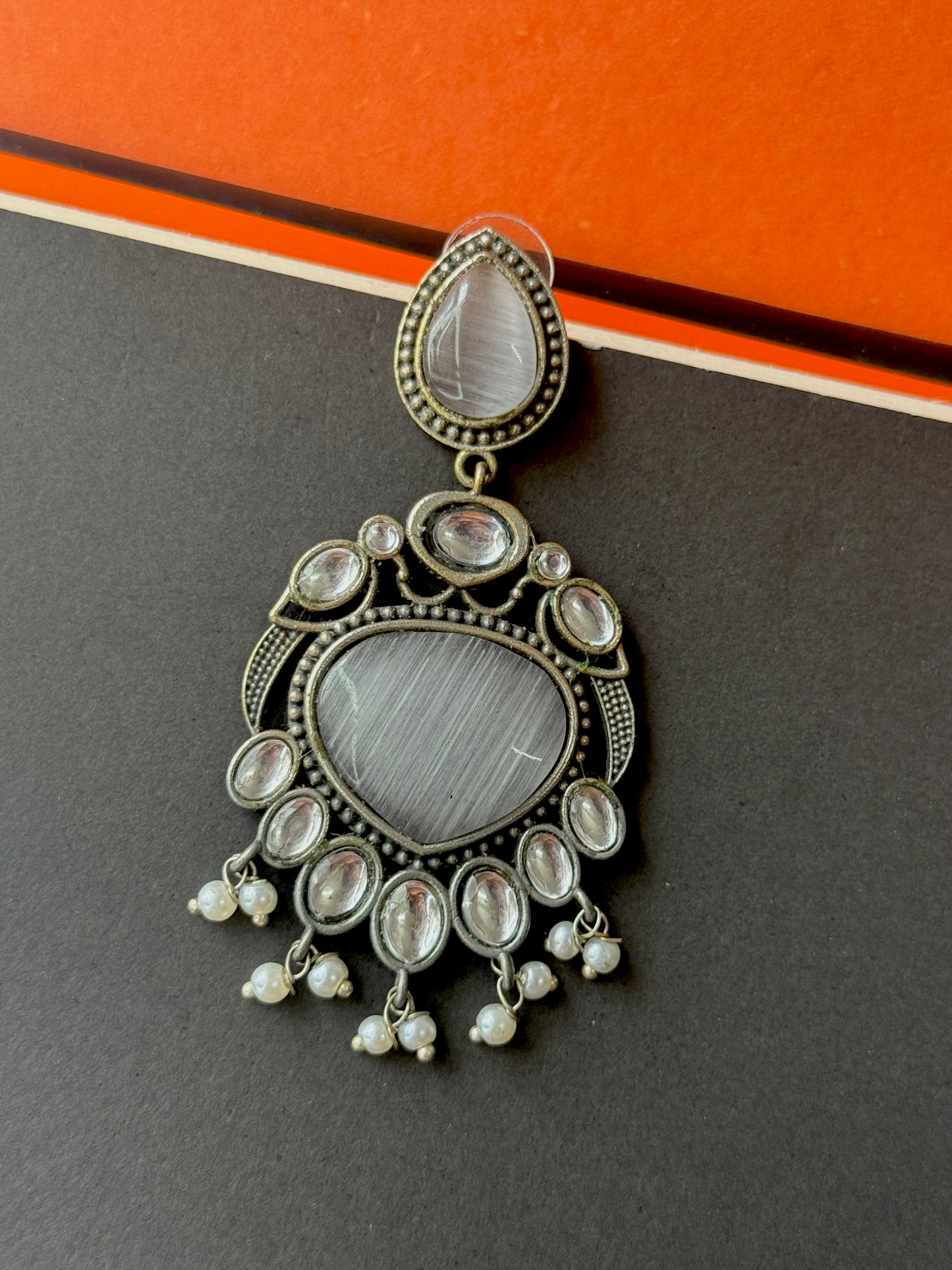Party Wear Silk Stone Pearl Dangling Earrings