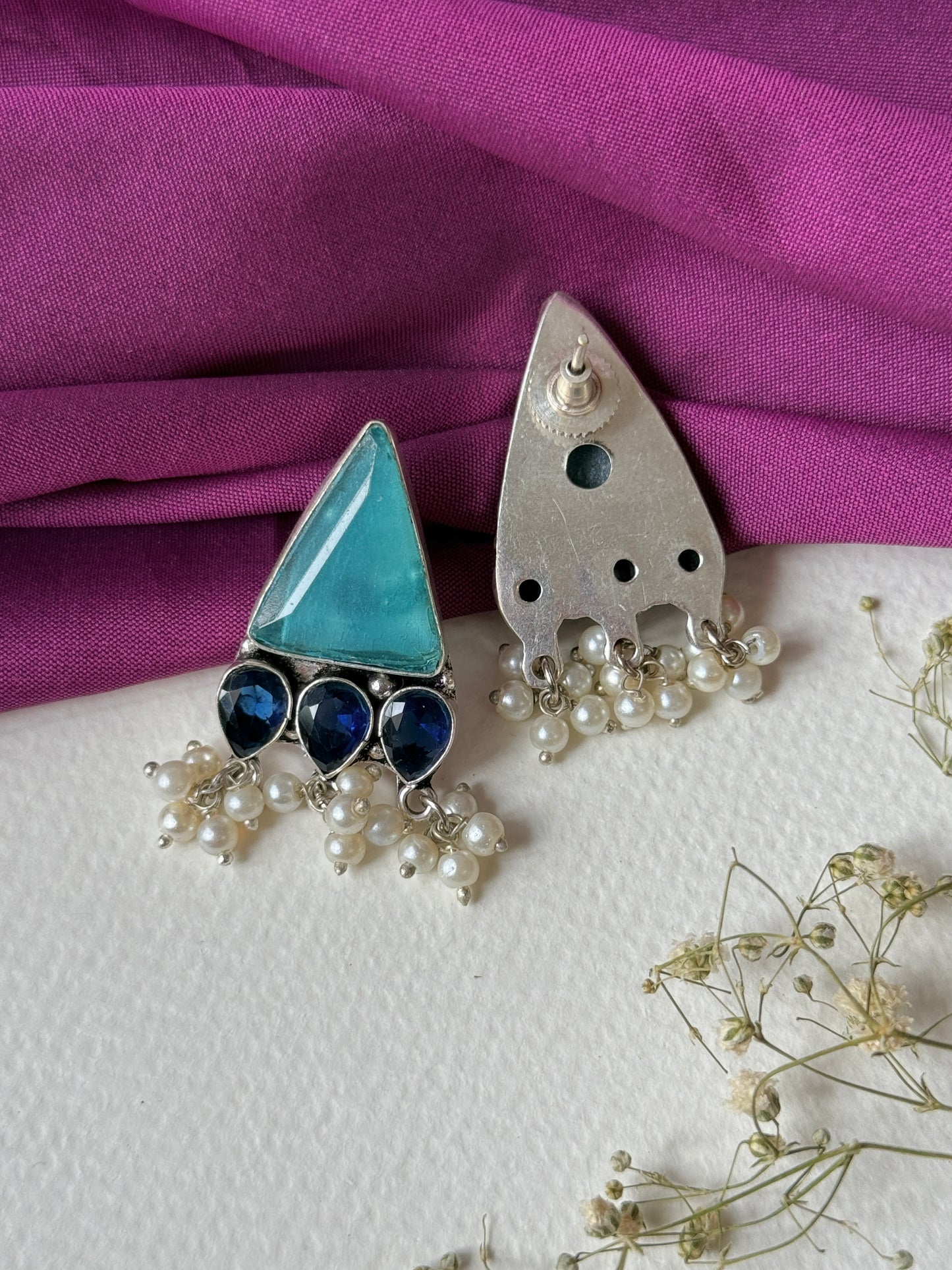 Triangular Silk Stone Earrings