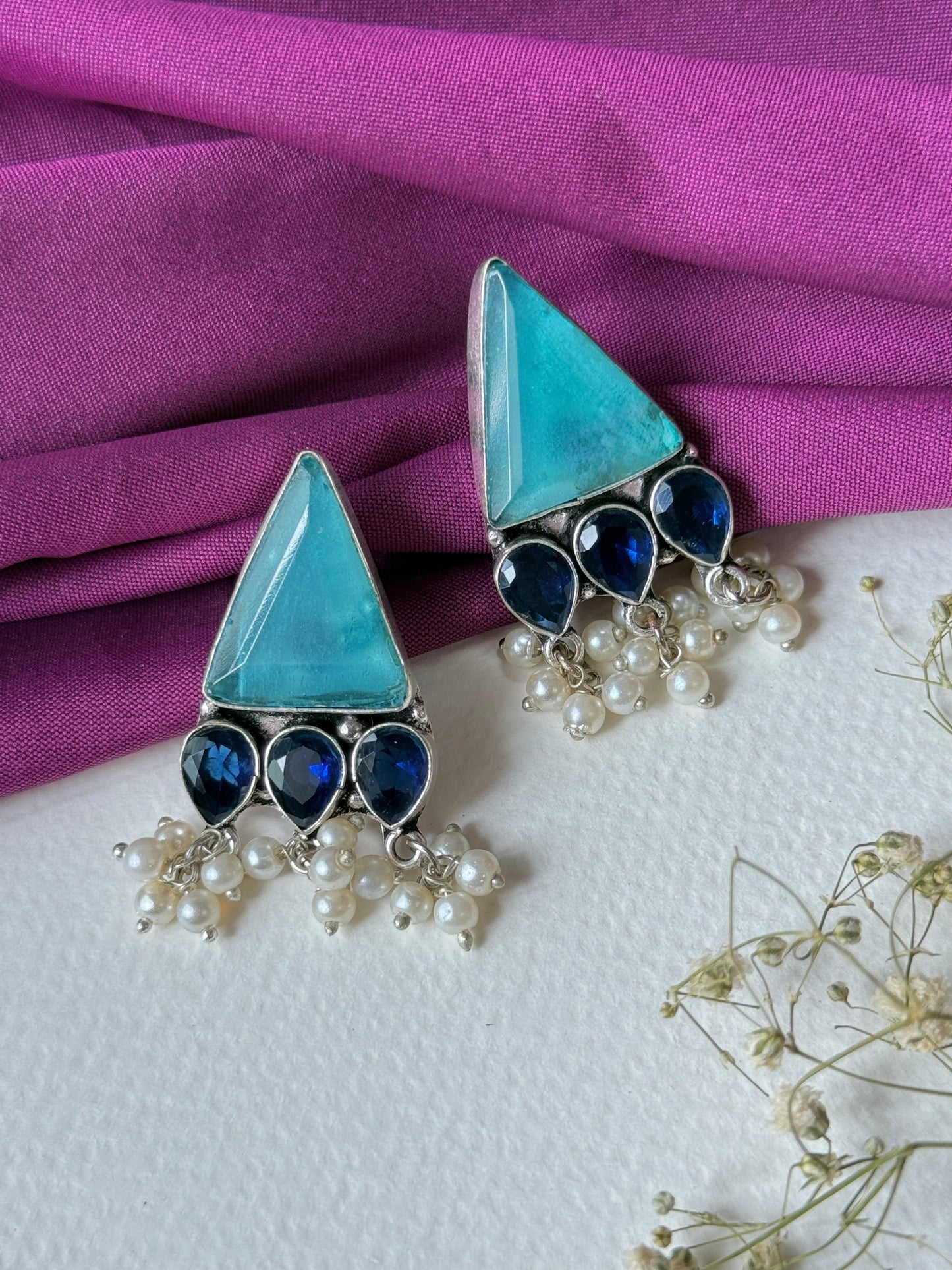 Triangular Silk Stone Earrings
