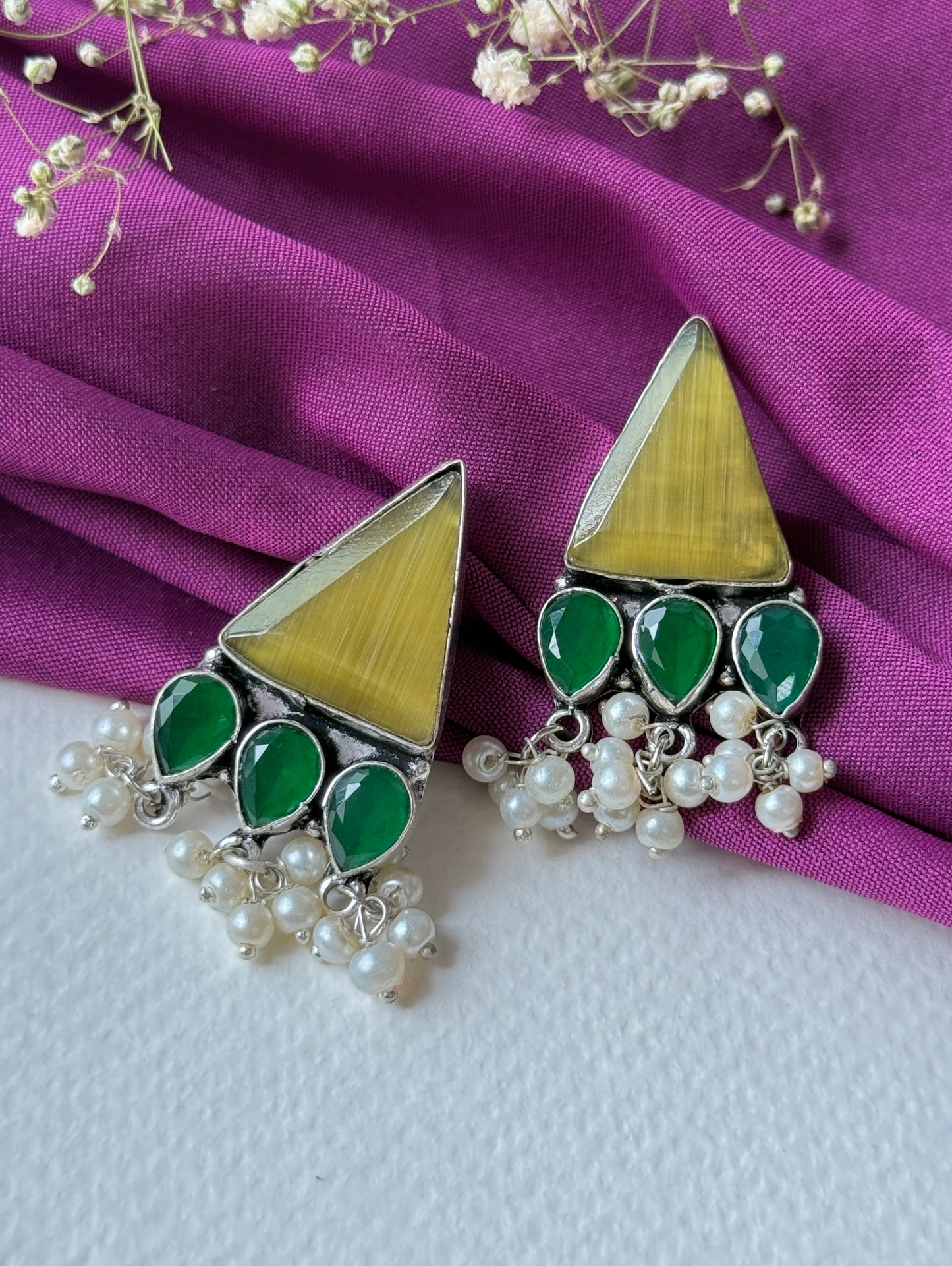 Triangular Silk Stone Earrings