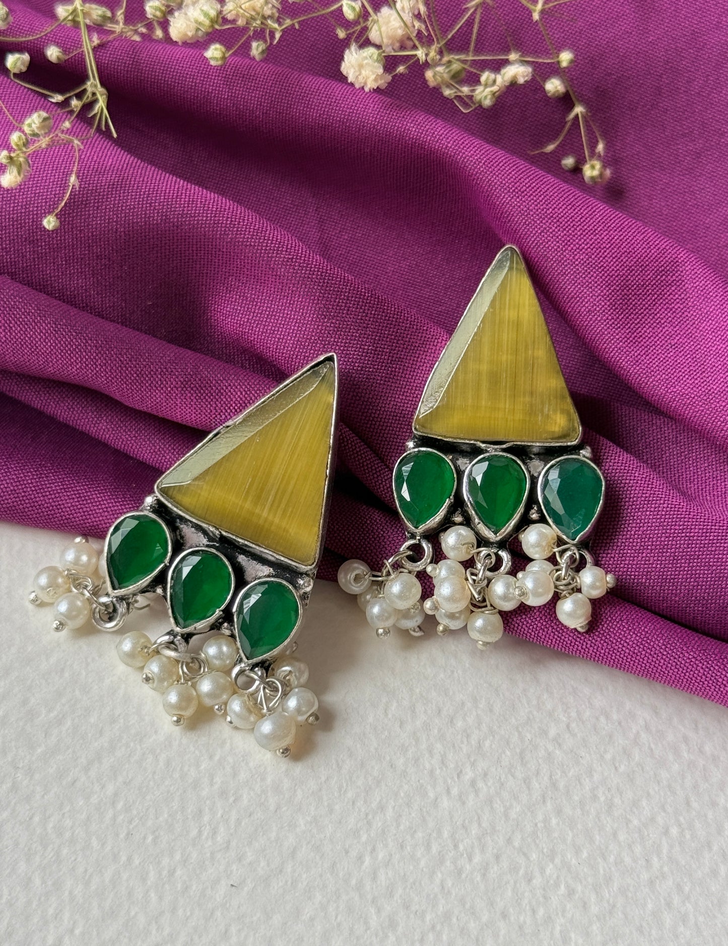 Triangular Silk Stone Earrings