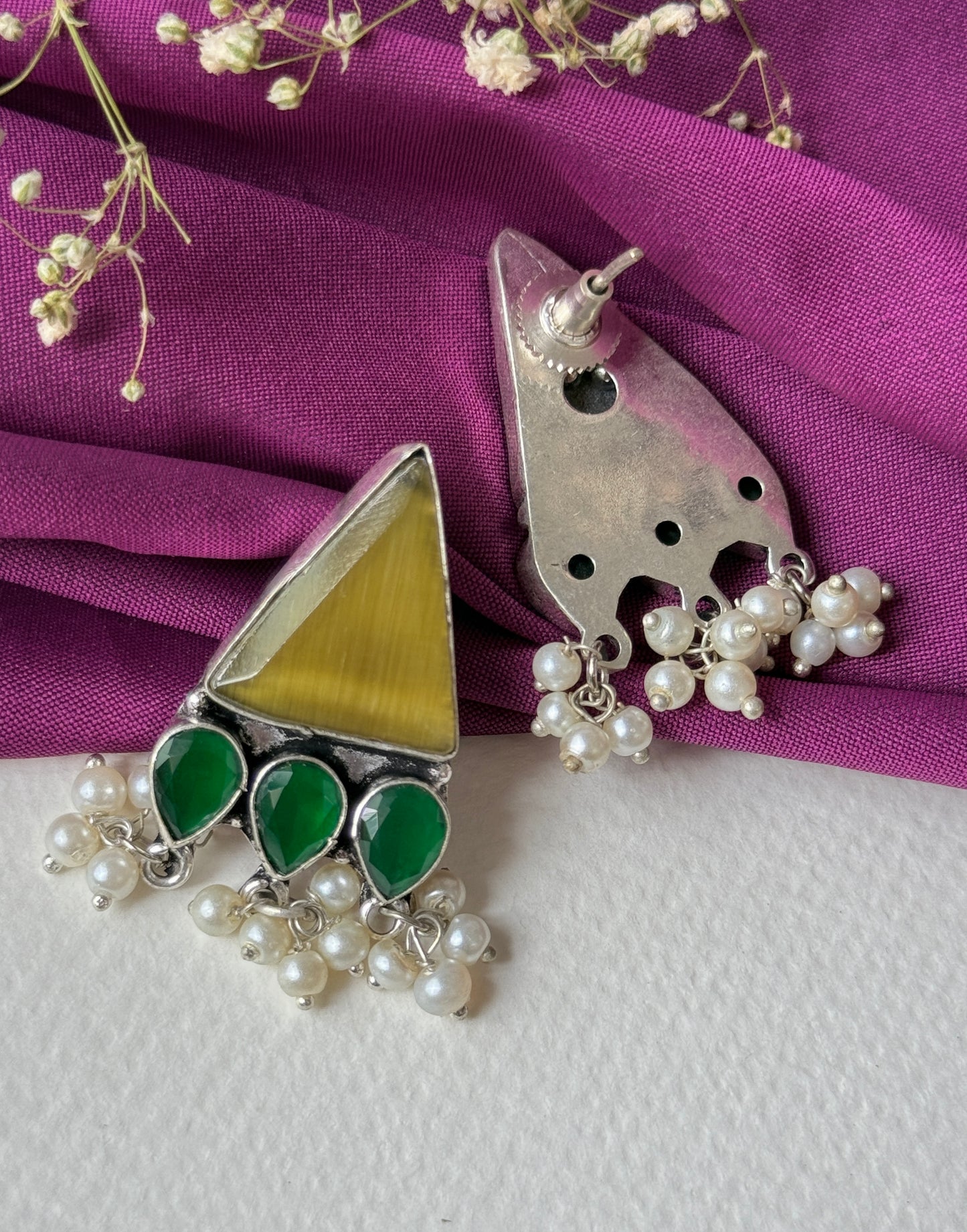 Triangular Silk Stone Earrings