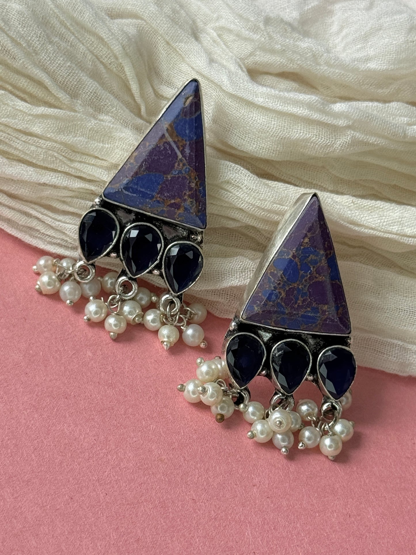 Triangular Silk Stone Earrings