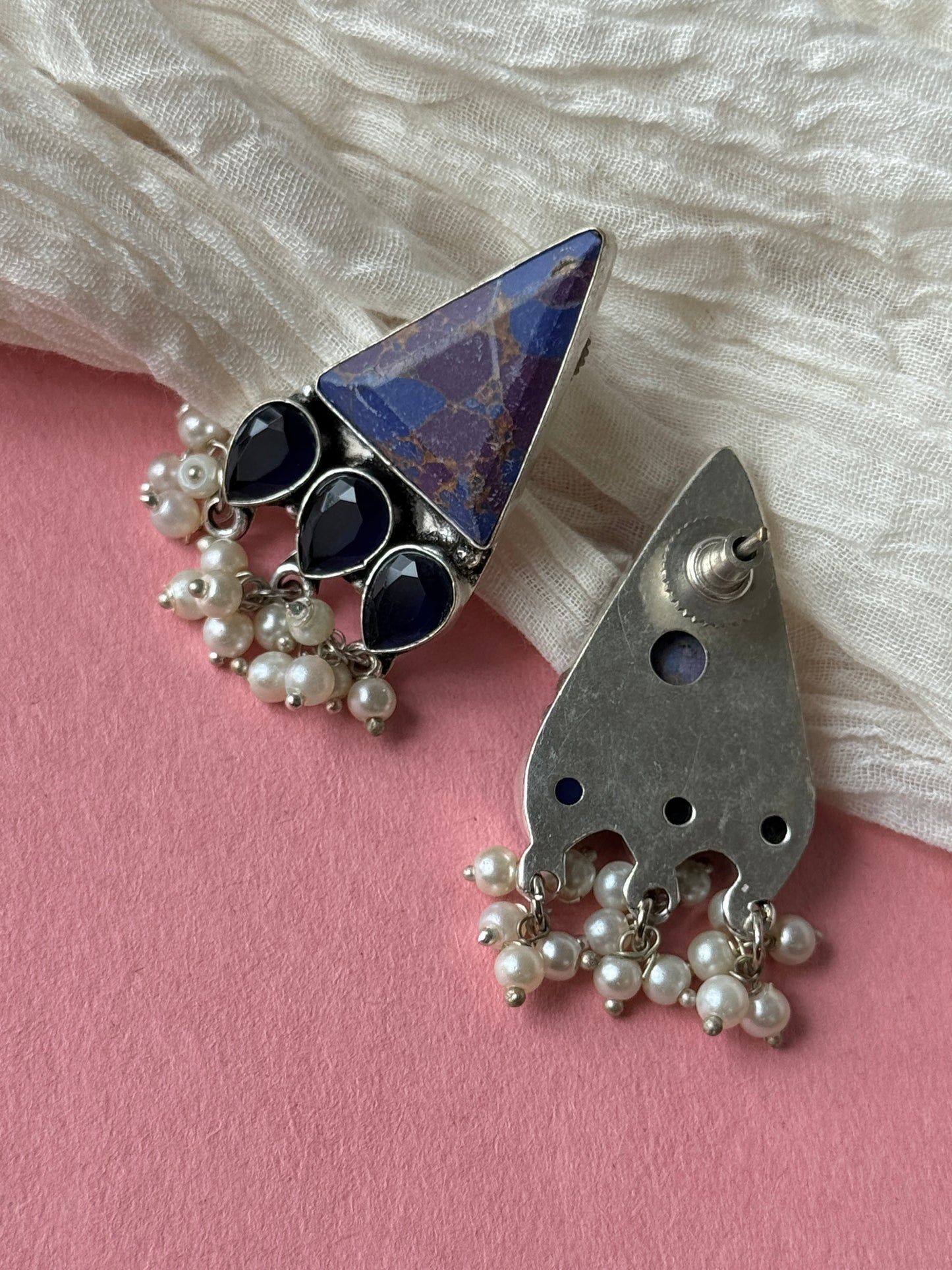 Triangular Silk Stone Earrings