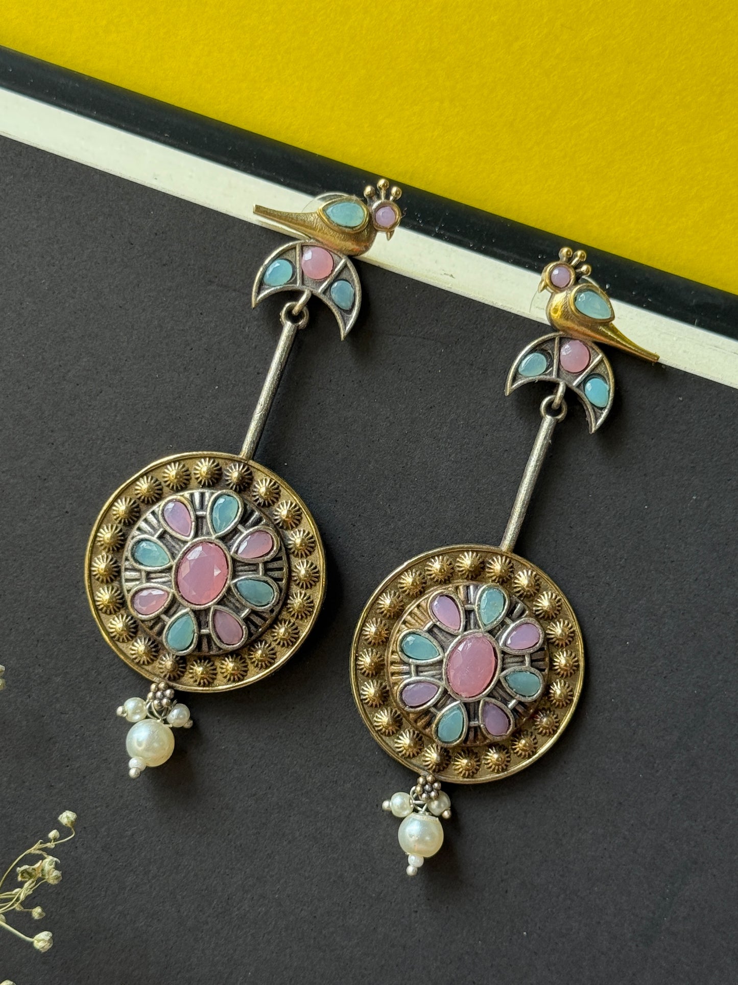 German Silver Bird Dual Tone Earrings