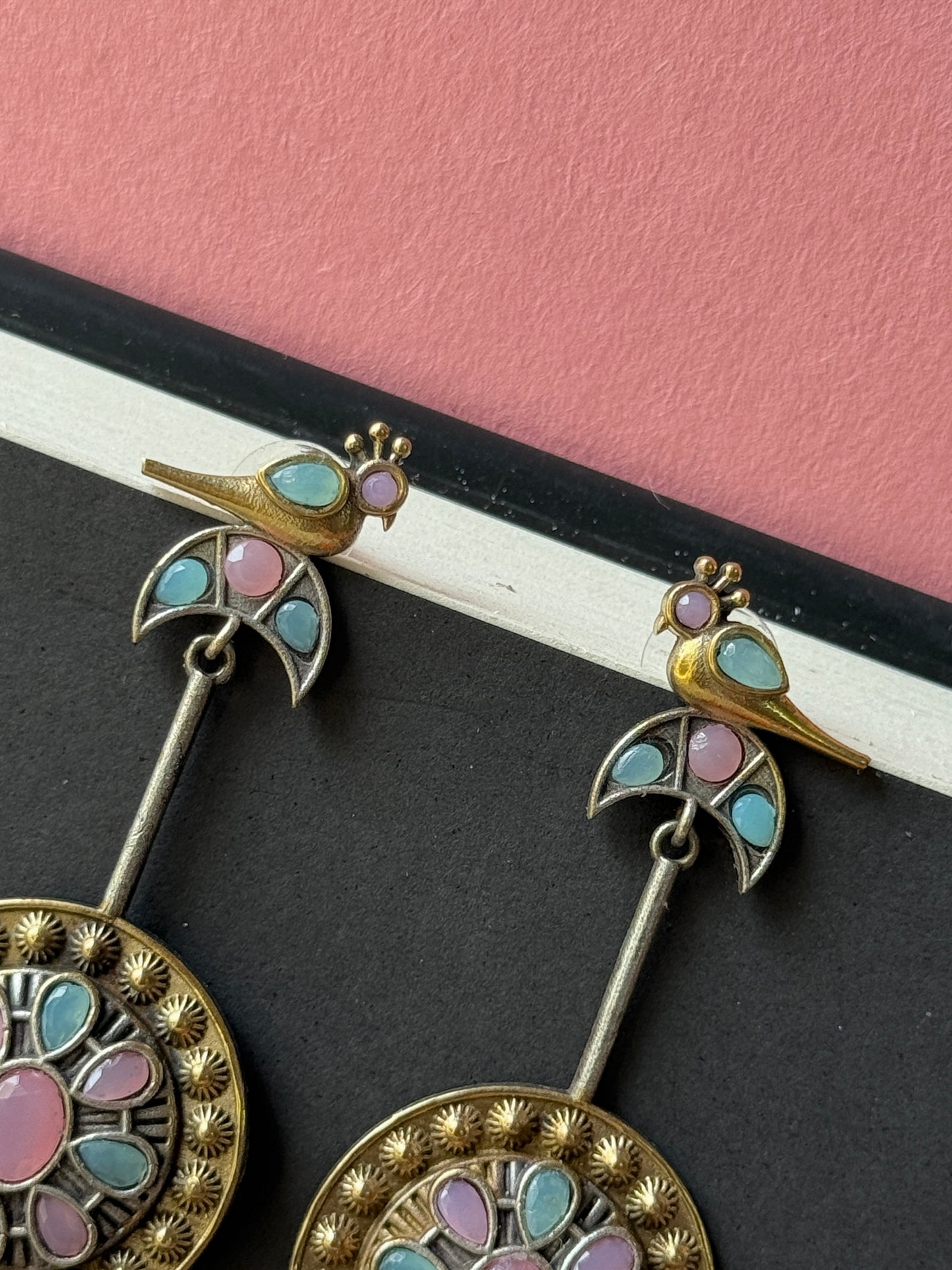 German Silver Bird Dual Tone Earrings