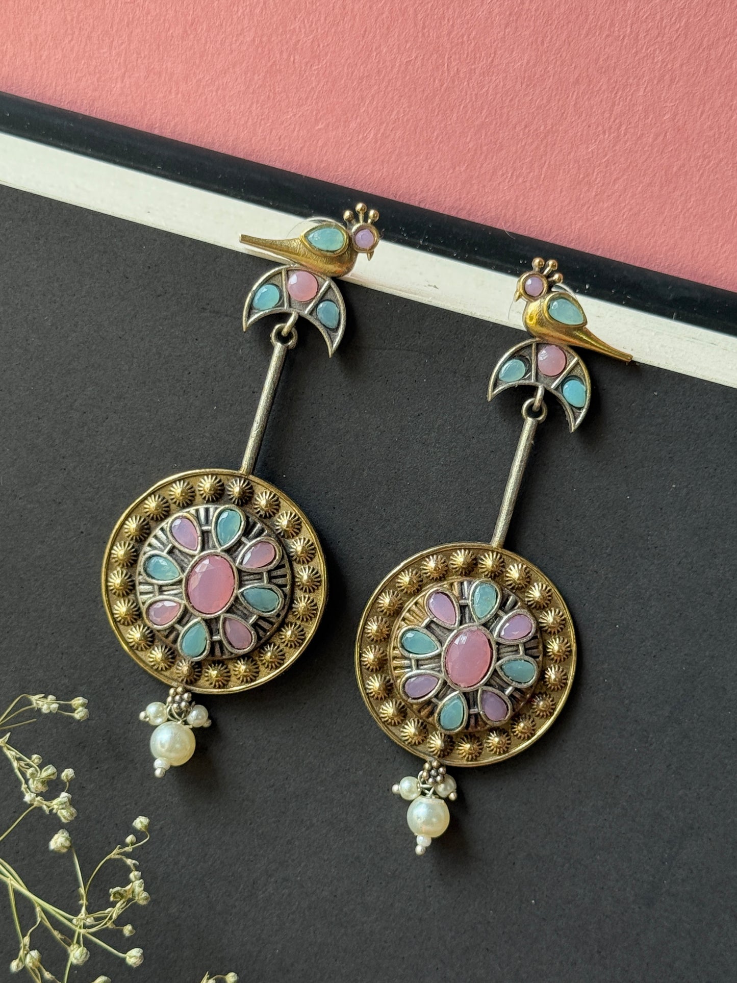 German Silver Bird Dual Tone Earrings