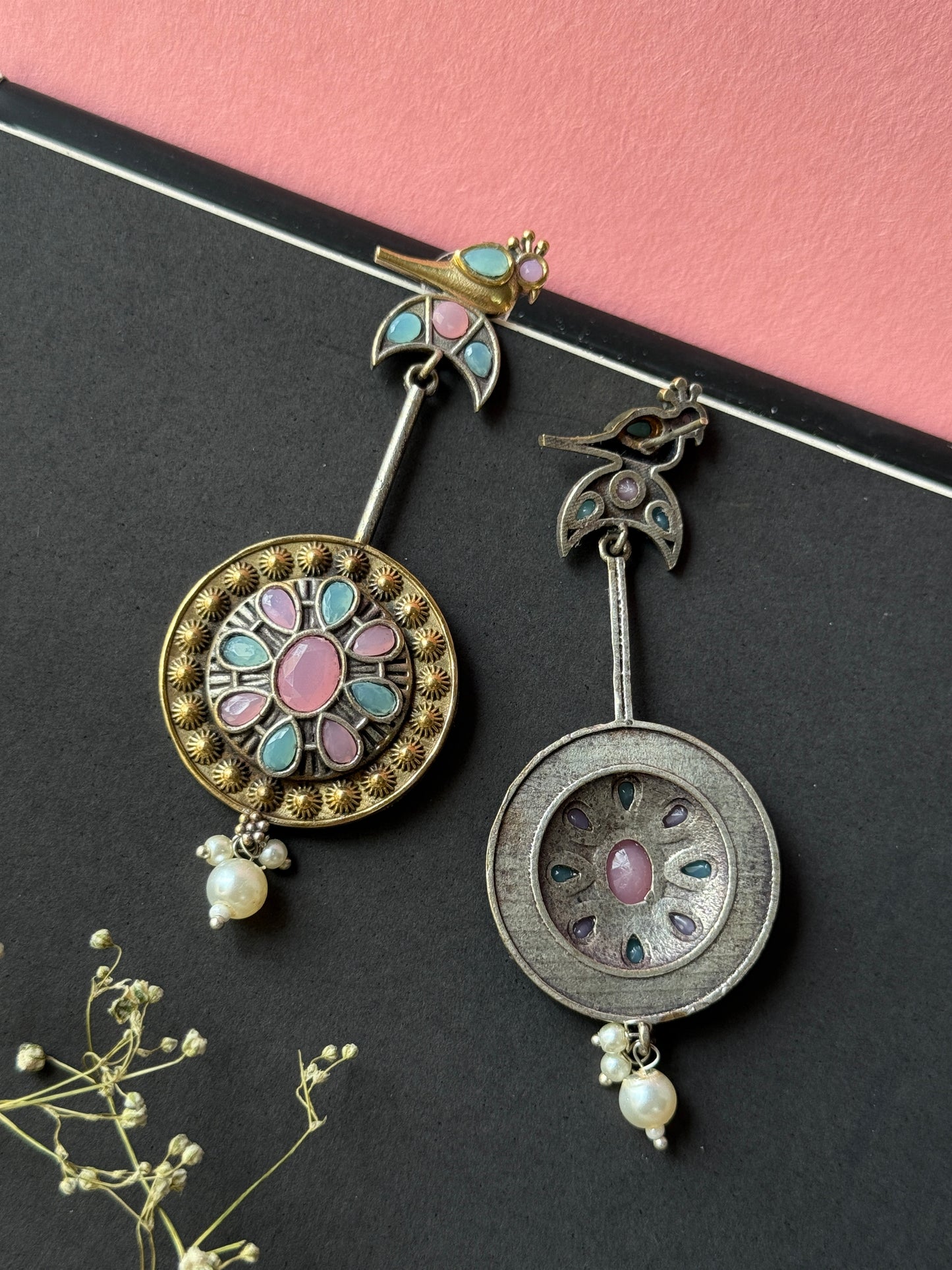 German Silver Bird Dual Tone Earrings