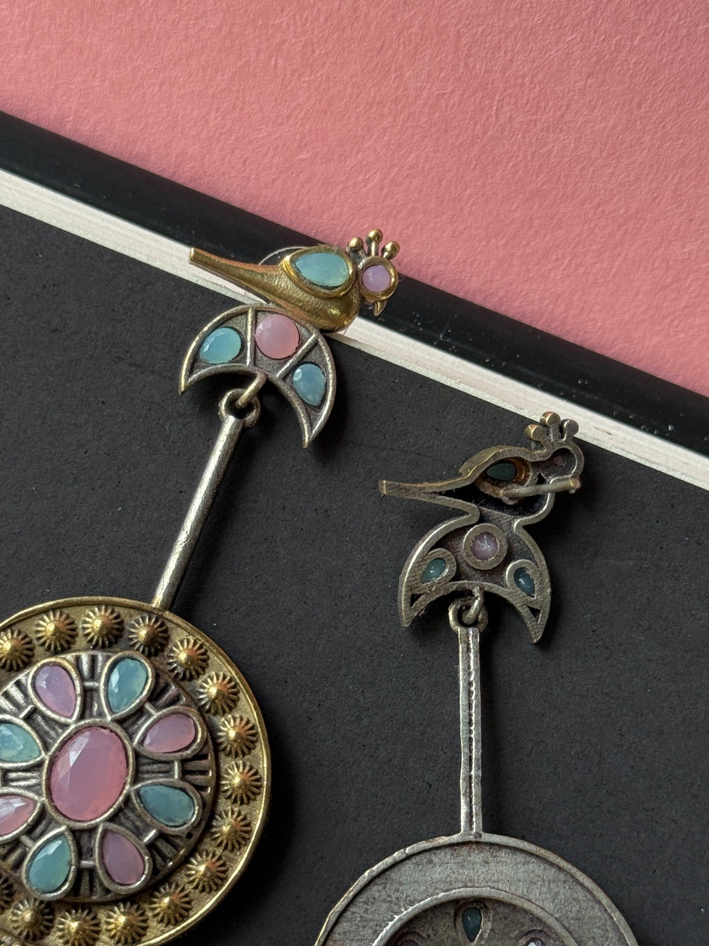 German Silver Bird Dual Tone Earrings