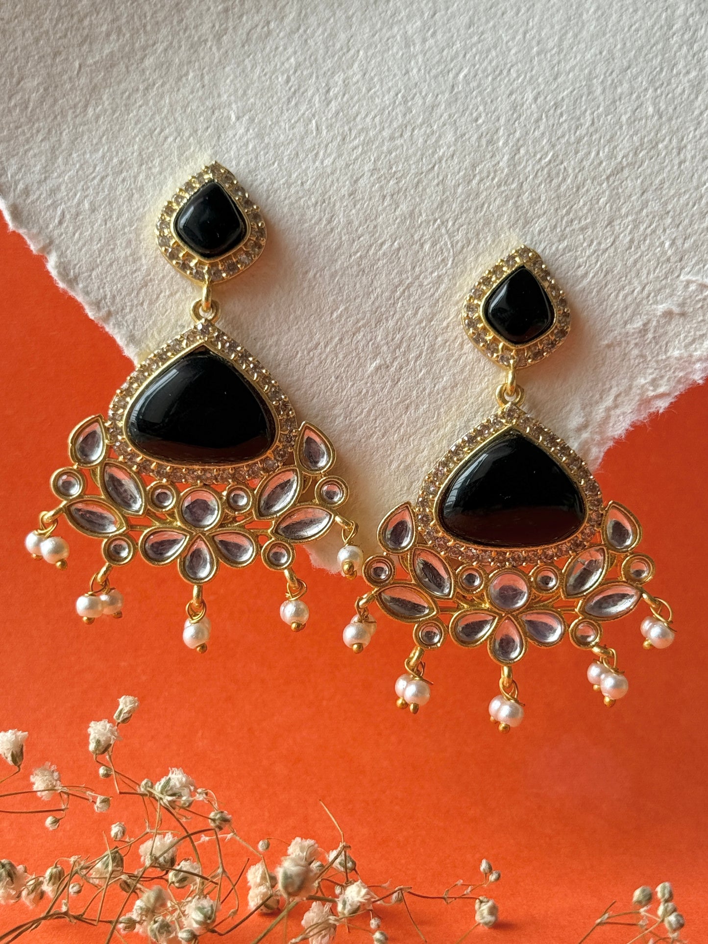 Silk Stone Embedded Party Wear Golden Earrings