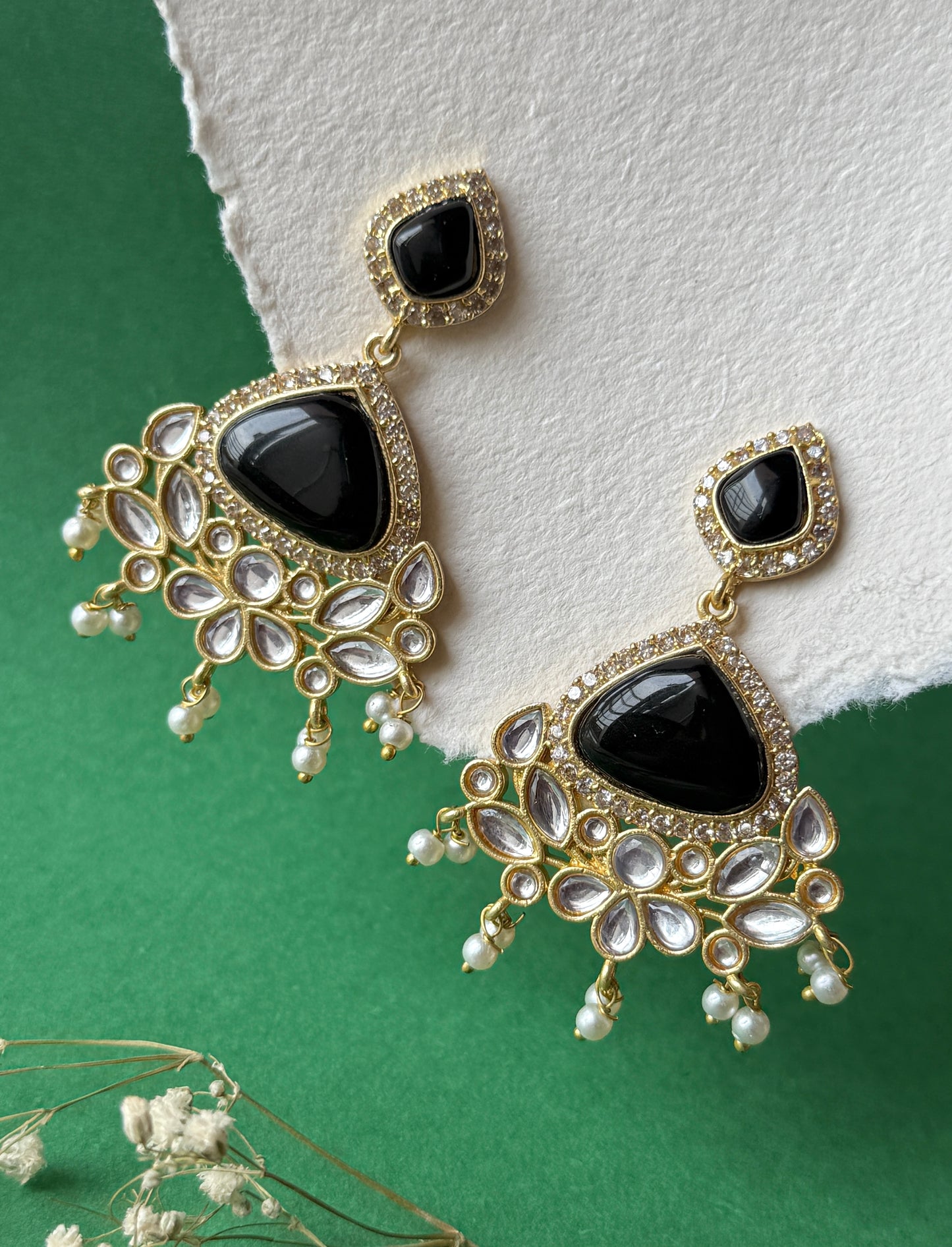 Silk Stone Embedded Party Wear Golden Earrings
