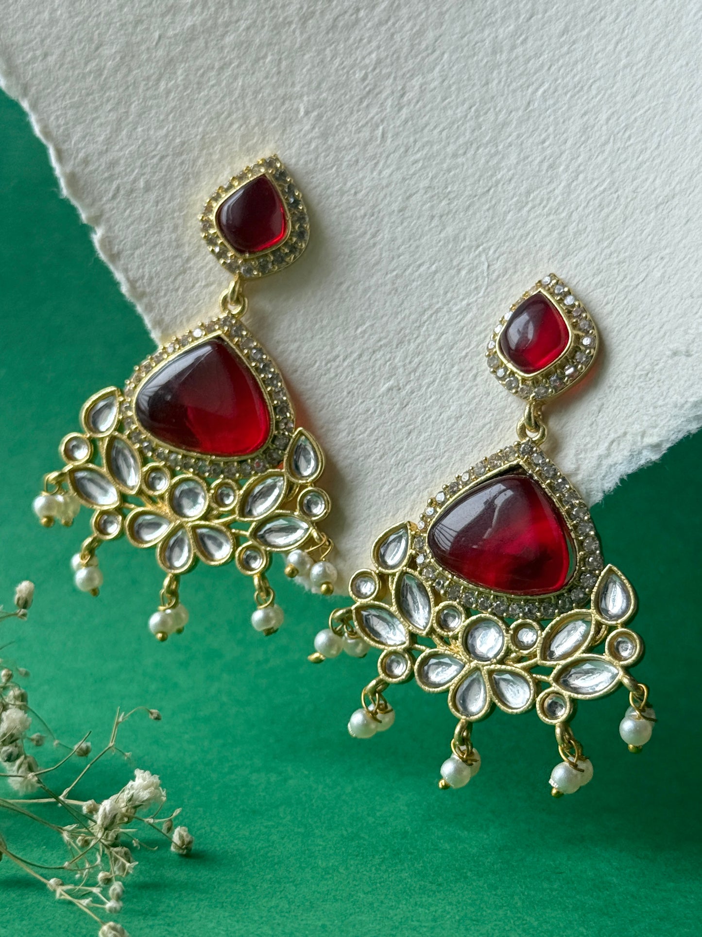 Silk Stone Embedded Party Wear Golden Earrings