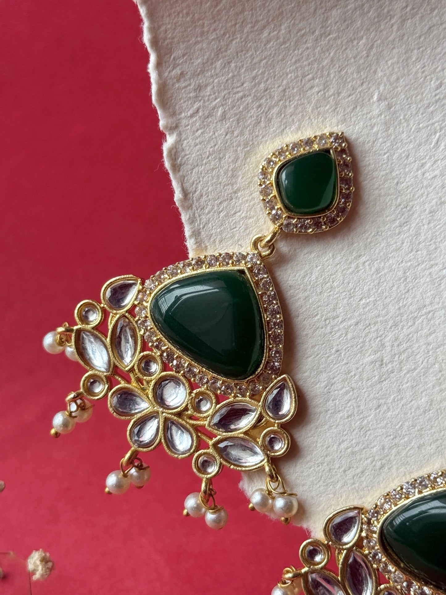 Silk Stone Embedded Party Wear Golden Earrings