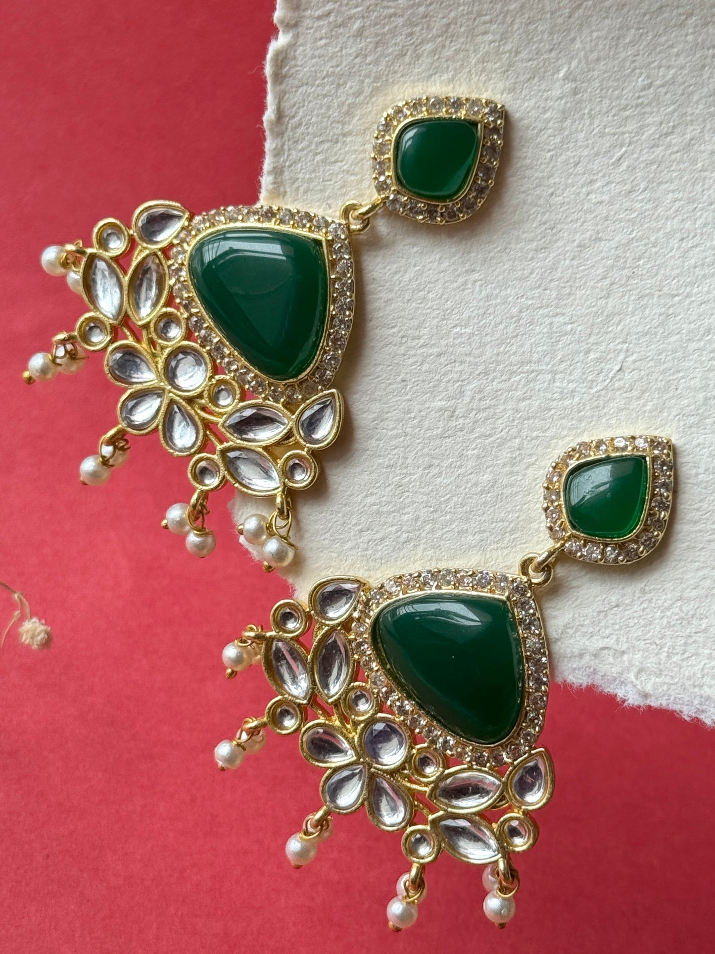 Silk Stone Embedded Party Wear Golden Earrings