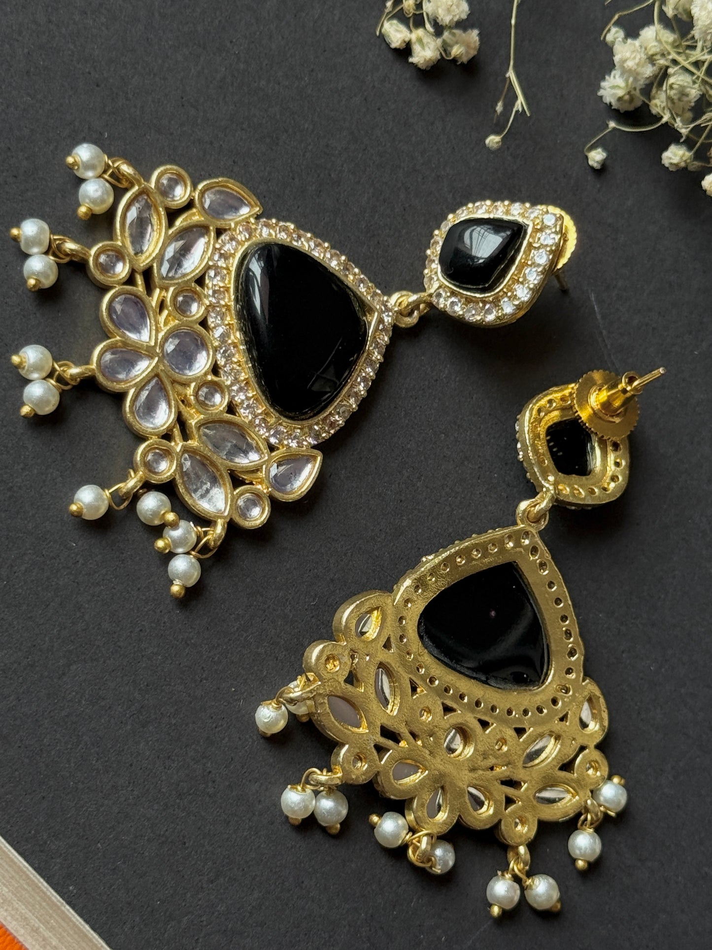 Silk Stone Embedded Party Wear Golden Earrings