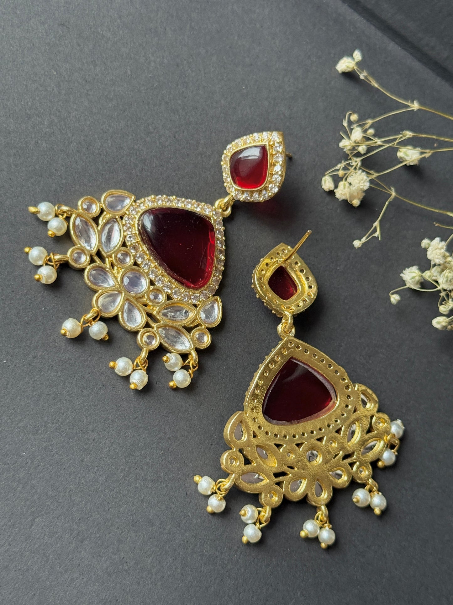 Silk Stone Embedded Party Wear Golden Earrings