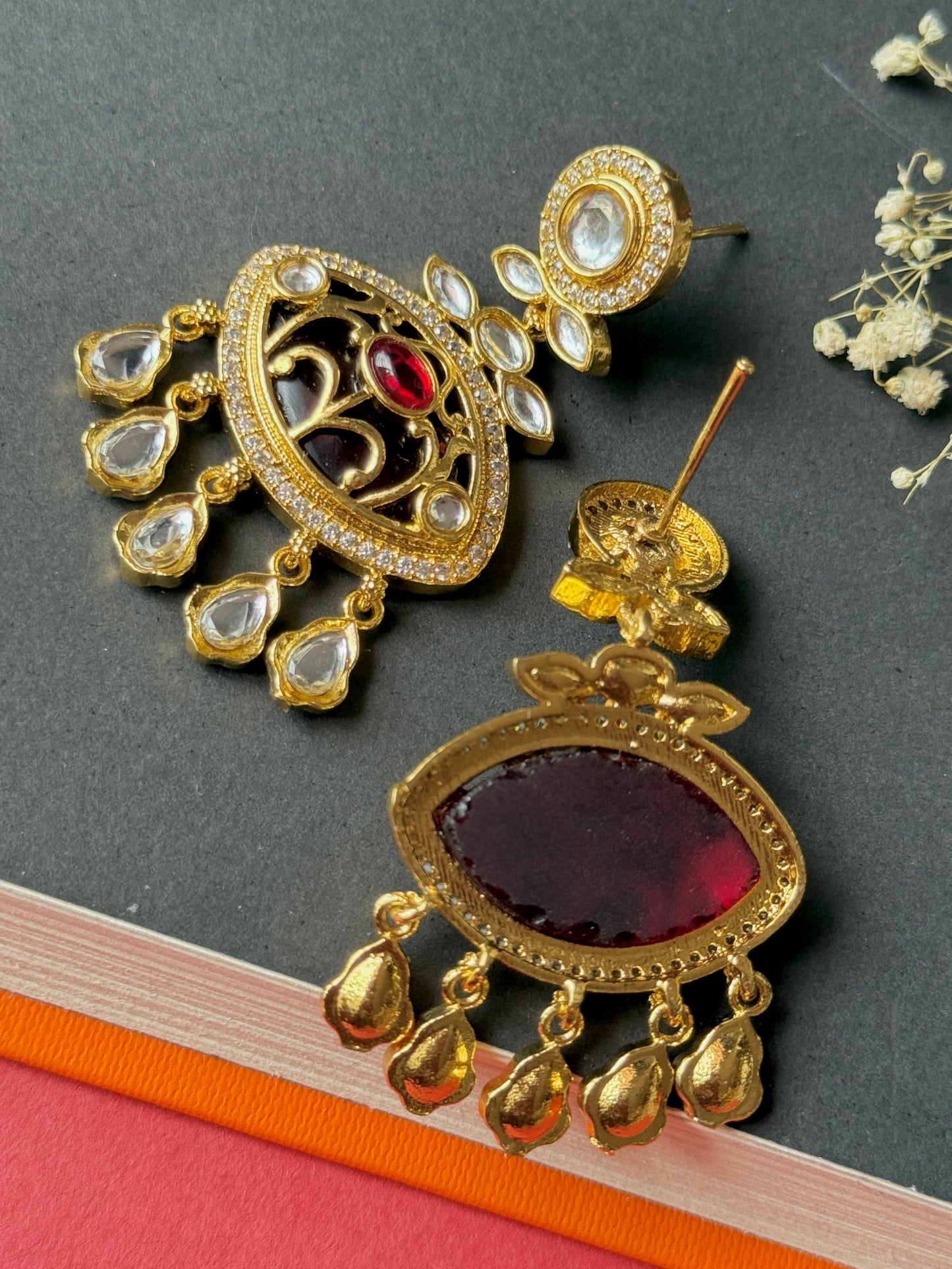 Golden Party Wear Moissanite Stone Earrings